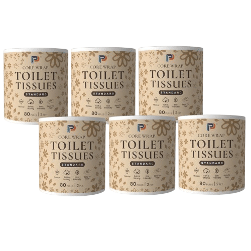     			Core Wrap Standard Toilet Tissues Paper Roll, 2Ply,80 Pulls (Pack of 6),Handy Packs