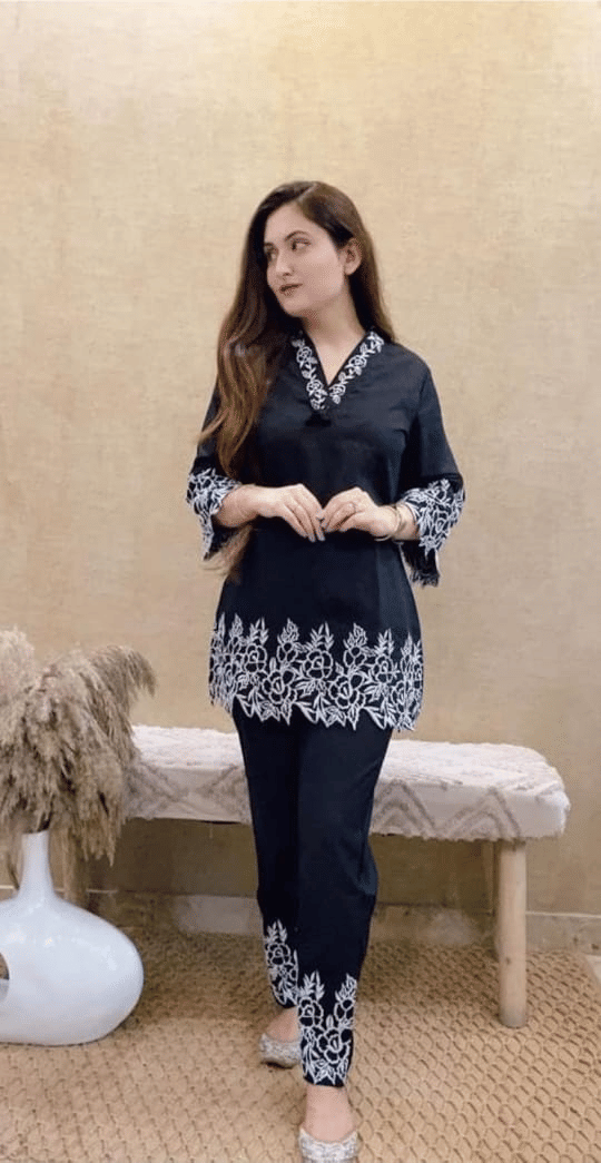     			Fashion Klub Women Top With Palazzos Co-Ord Set ( Black )