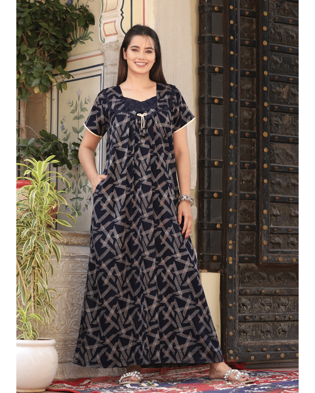     			G4Girl Rayon Printed Women Regular Nighty ( Navy )