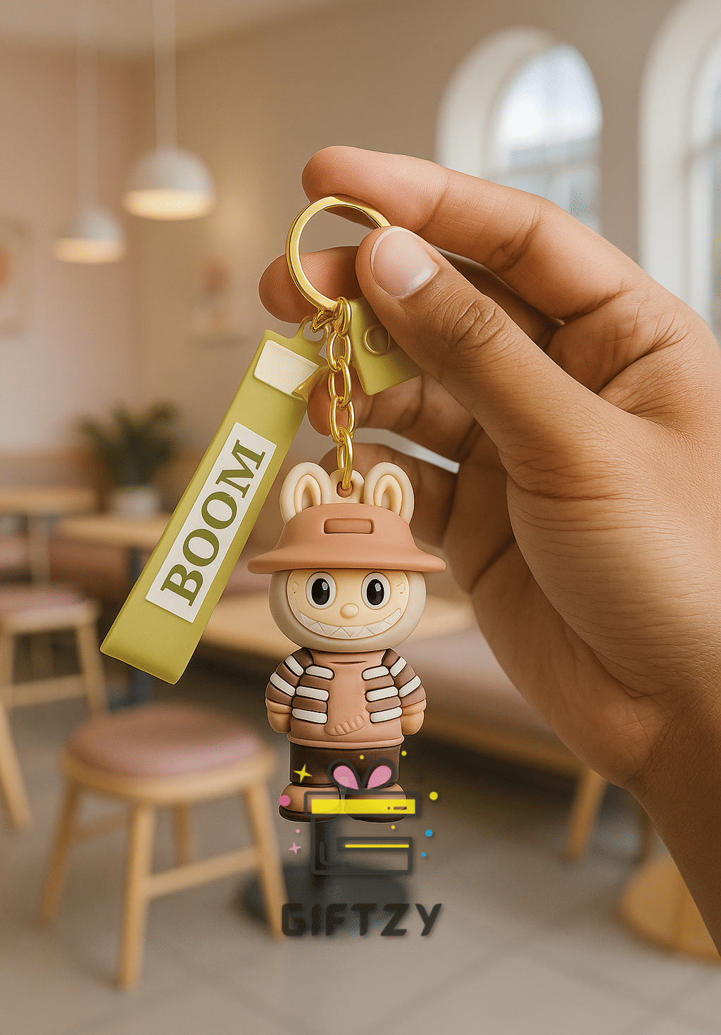     			Trendy Labubu Doll Keychain Cute Cartoon Keyring For Kids Perfect Bag Charm Key Chain