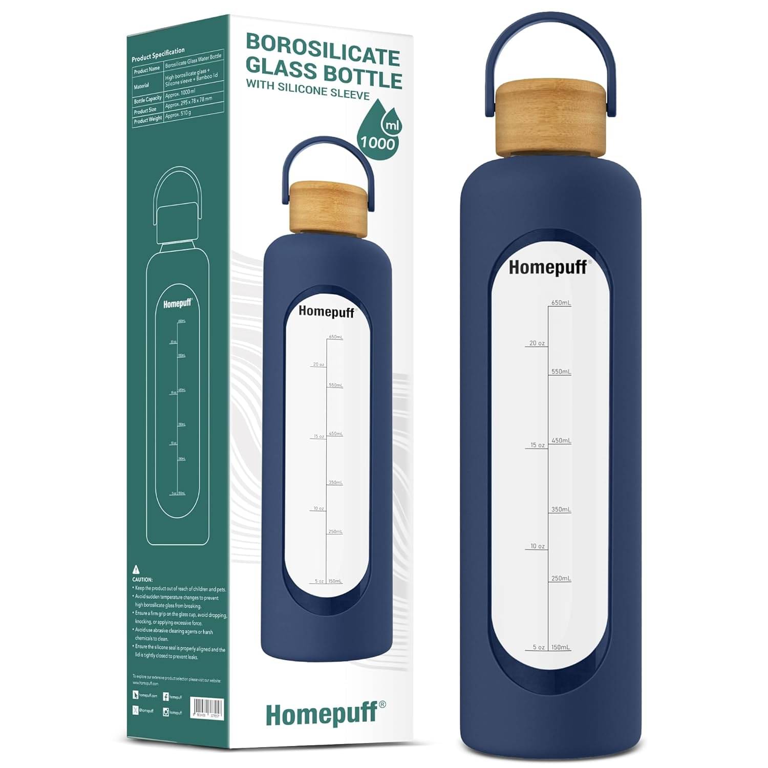    			Home Puff Glass Water Bottle (1000ml) Blue Glass Water Bottle 1000 mL ( Set of 1 )