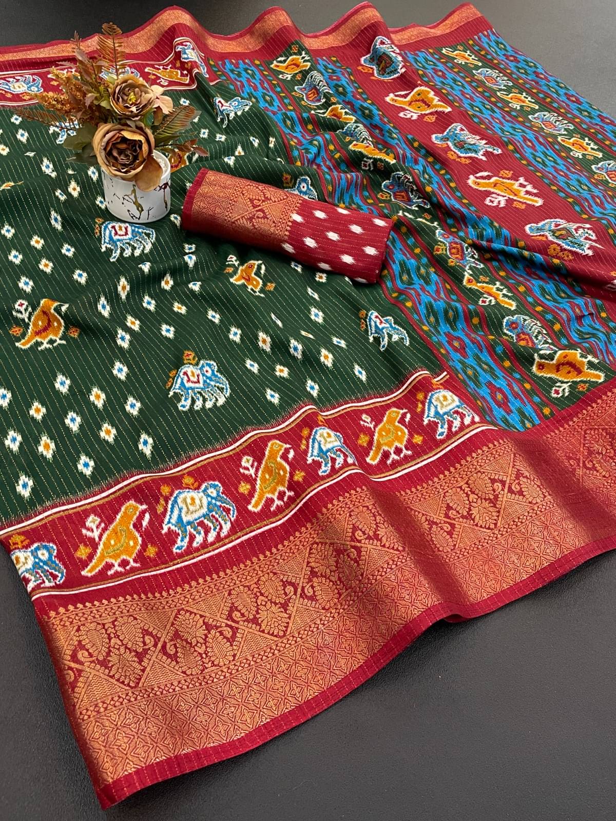     			INDIAN SILKS Viscose Printed Regular Saree With Unstitched Blouse Piece ( Green )