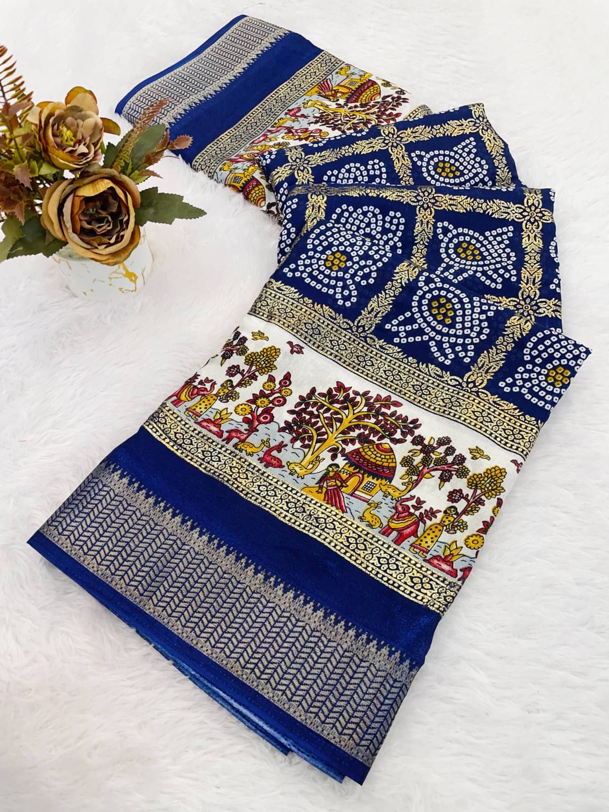     			INDIAN SILKS Viscose Printed Regular Saree With Unstitched Blouse Piece ( Blue )