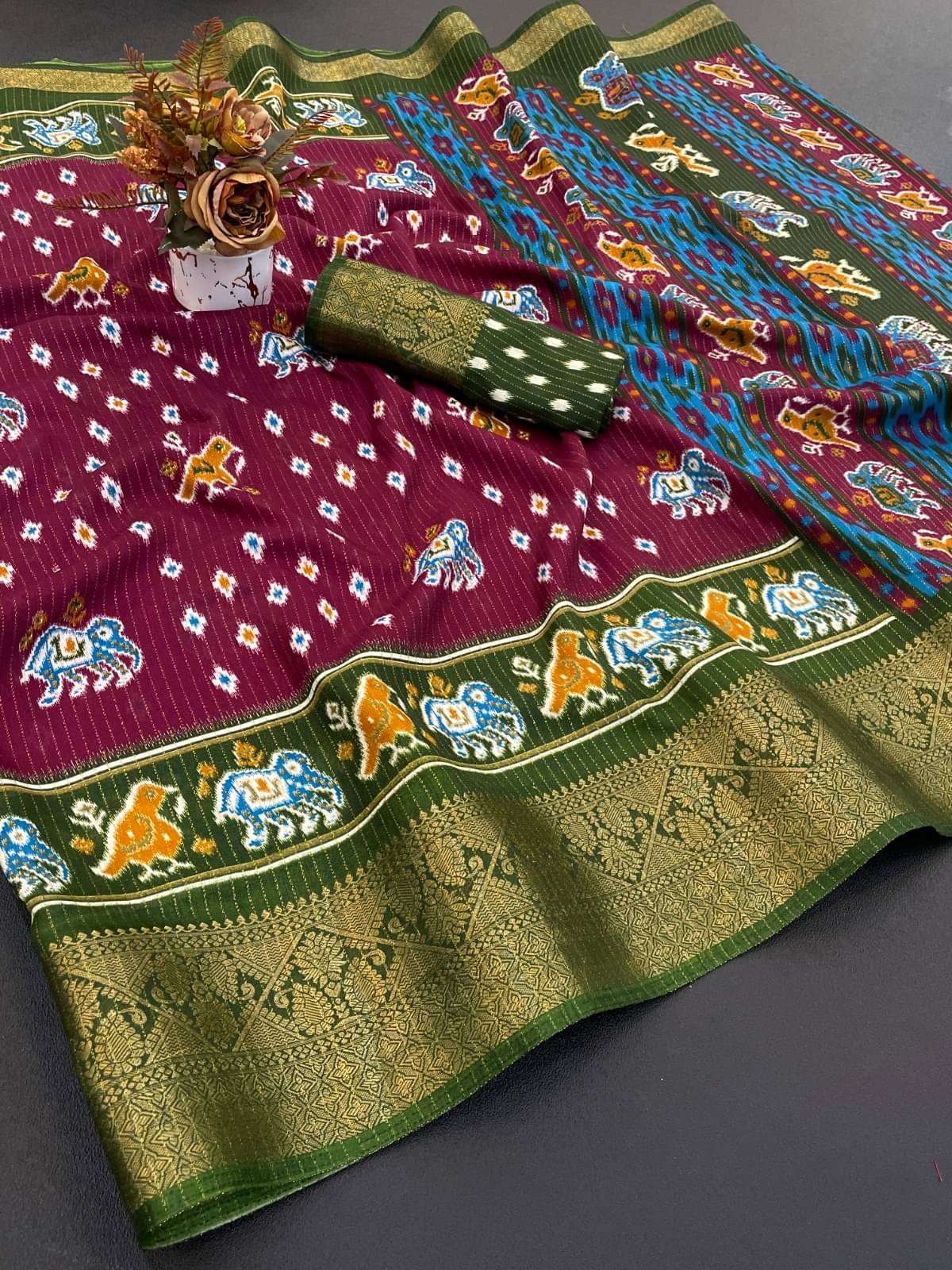     			INDIAN SILKS Viscose Printed Regular Saree With Unstitched Blouse Piece ( Wine )