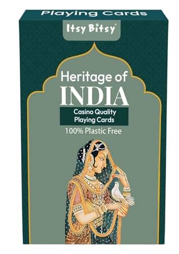     			Itsy Bitsy Heritage of India Playing Cards |Timeless Artistry | Pine MDF Wooden Box with Antique Latch | Pack of 3 | Classic Casino Quality Card Decks for Family, Party & Gift