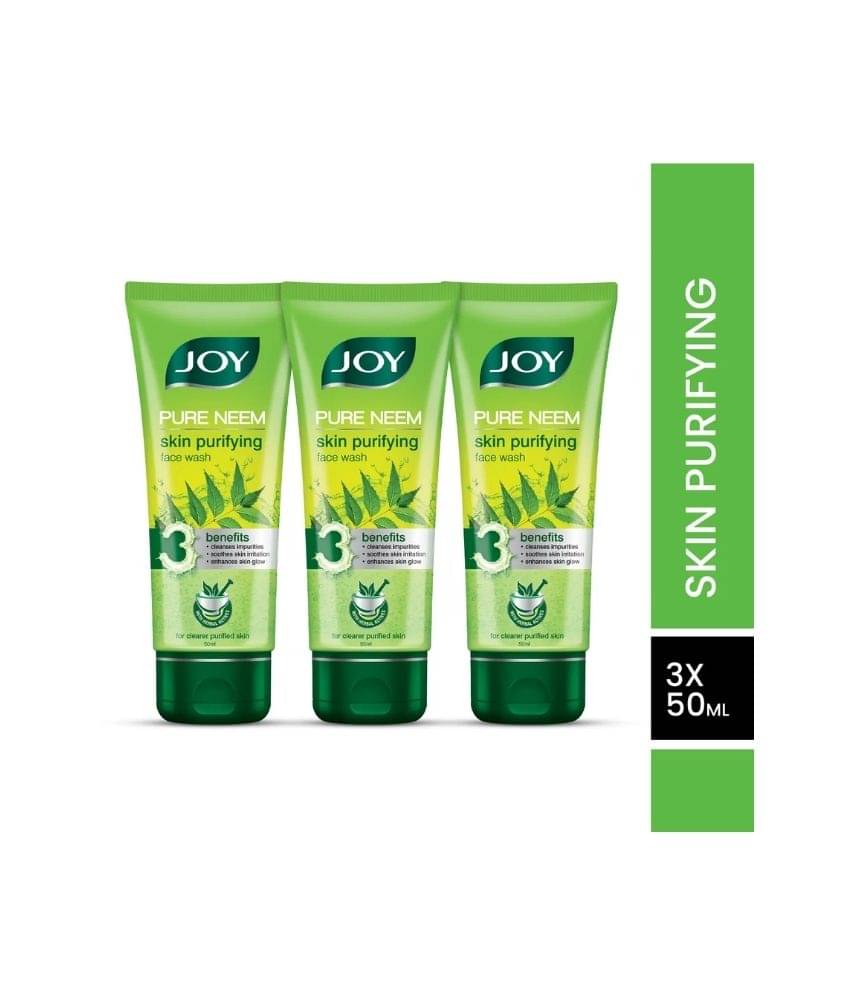 Joy Skin Purifying Neem Face Wash For Oily Skin Fights Acne Pimples & Controls Excess Oil 50ml each (Pack of 3)     			Joy Skin Purifying Neem Face Wash For Oily Skin Fights Acne Pimples & Controls Excess Oil 50ml each (Pack of 3)