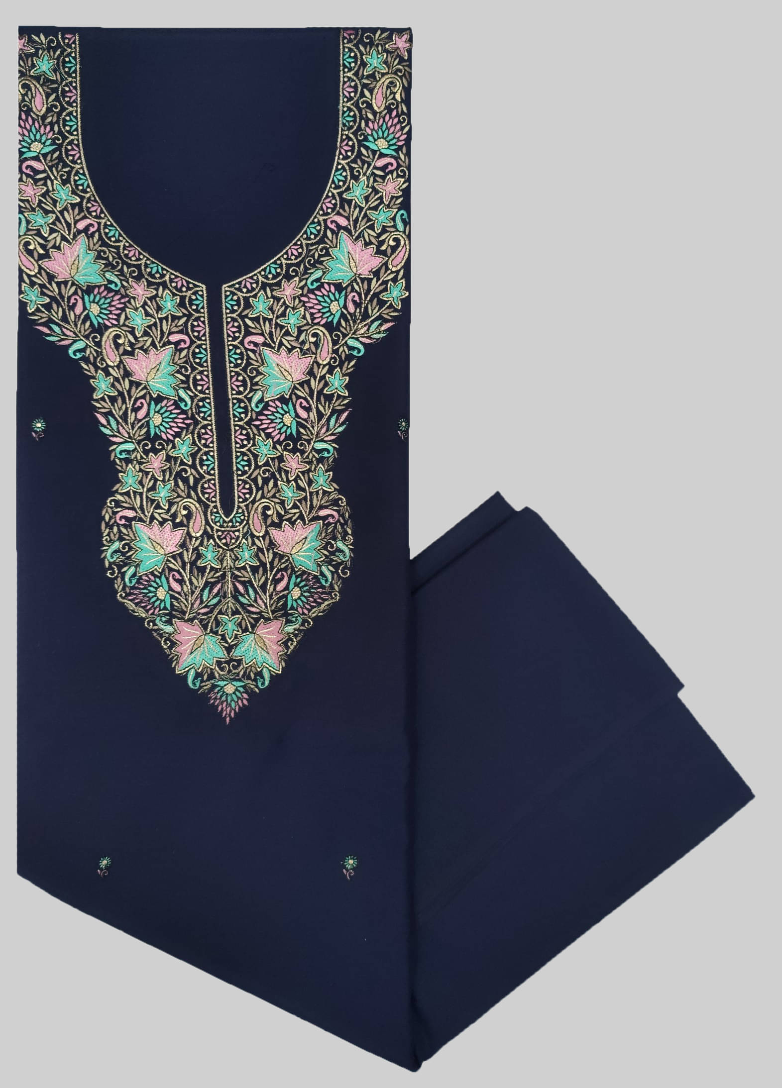 KASHMIRI Women Cotton Blend Unstitched Dress Material ( Navy Blue )     			KASHMIRI Women Cotton Blend Unstitched Dress Material ( Navy Blue )