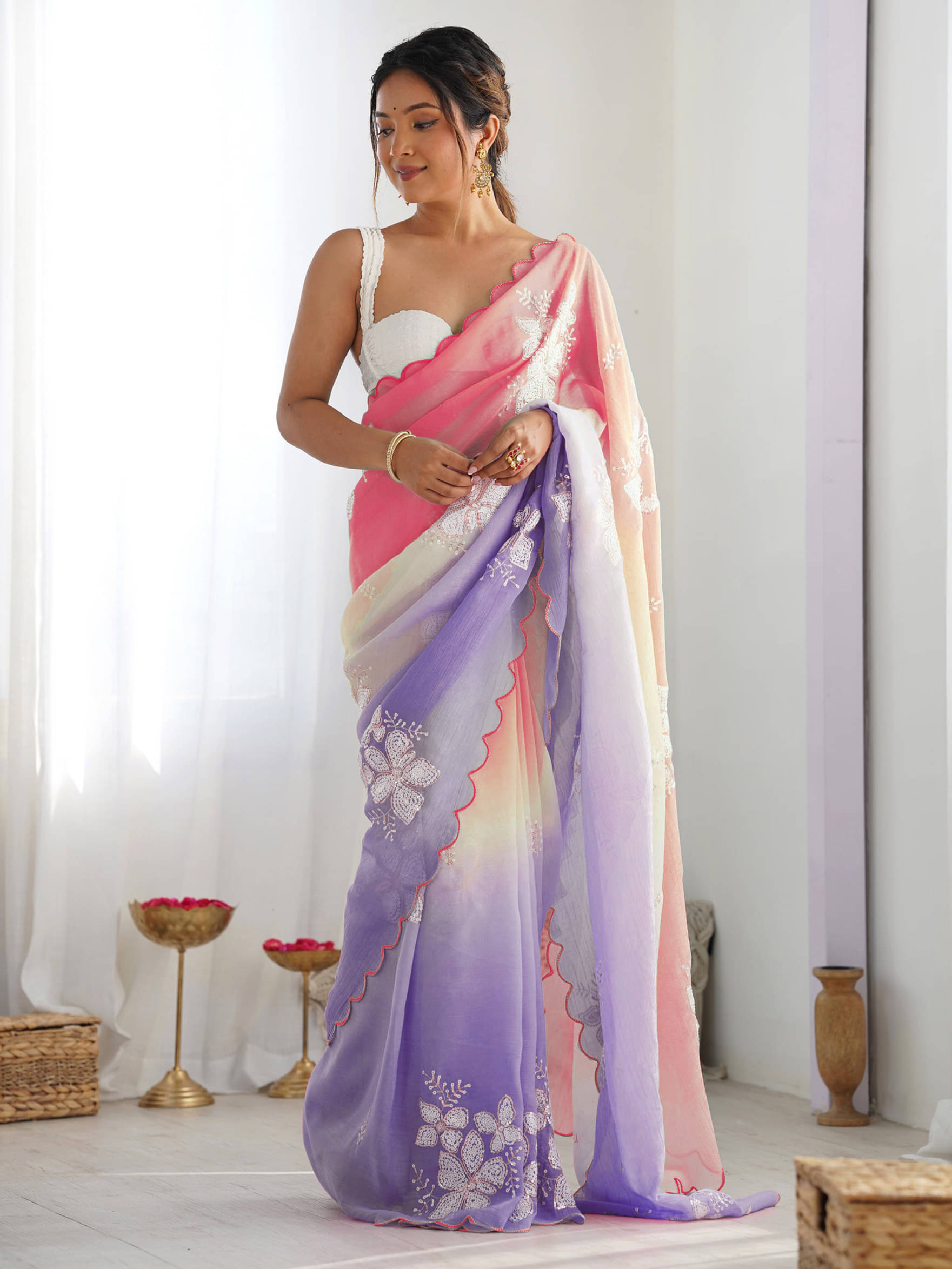 KRISHU ETHNICS Silk Printed Regular Saree With Unstitched Blouse Piece ( Peach )     			KRISHU ETHNICS Silk Printed Regular Saree With Unstitched Blouse Piece ( Peach )