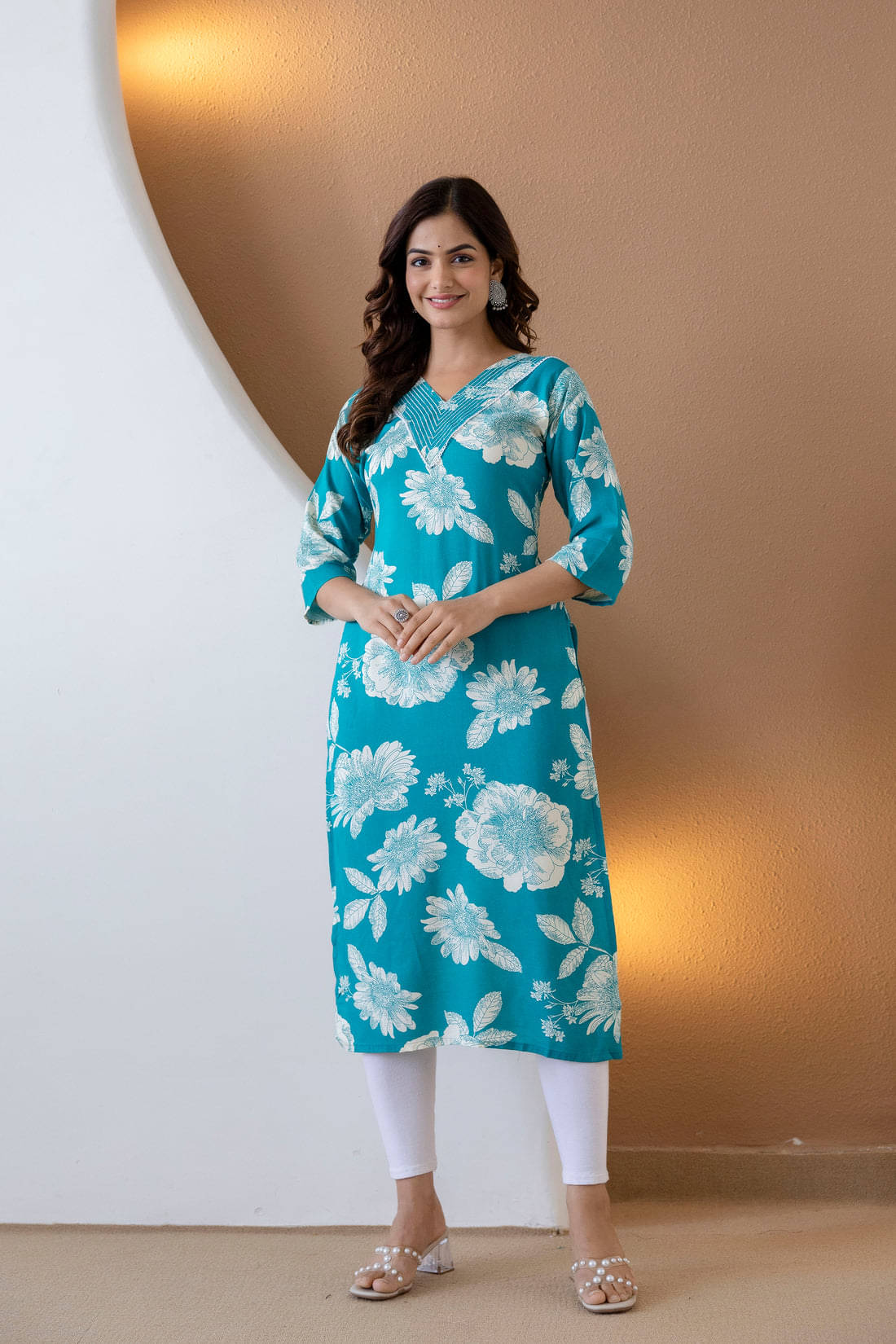     			Kapadia Women Rayon Printed Straight Kurti ( Light Blue )