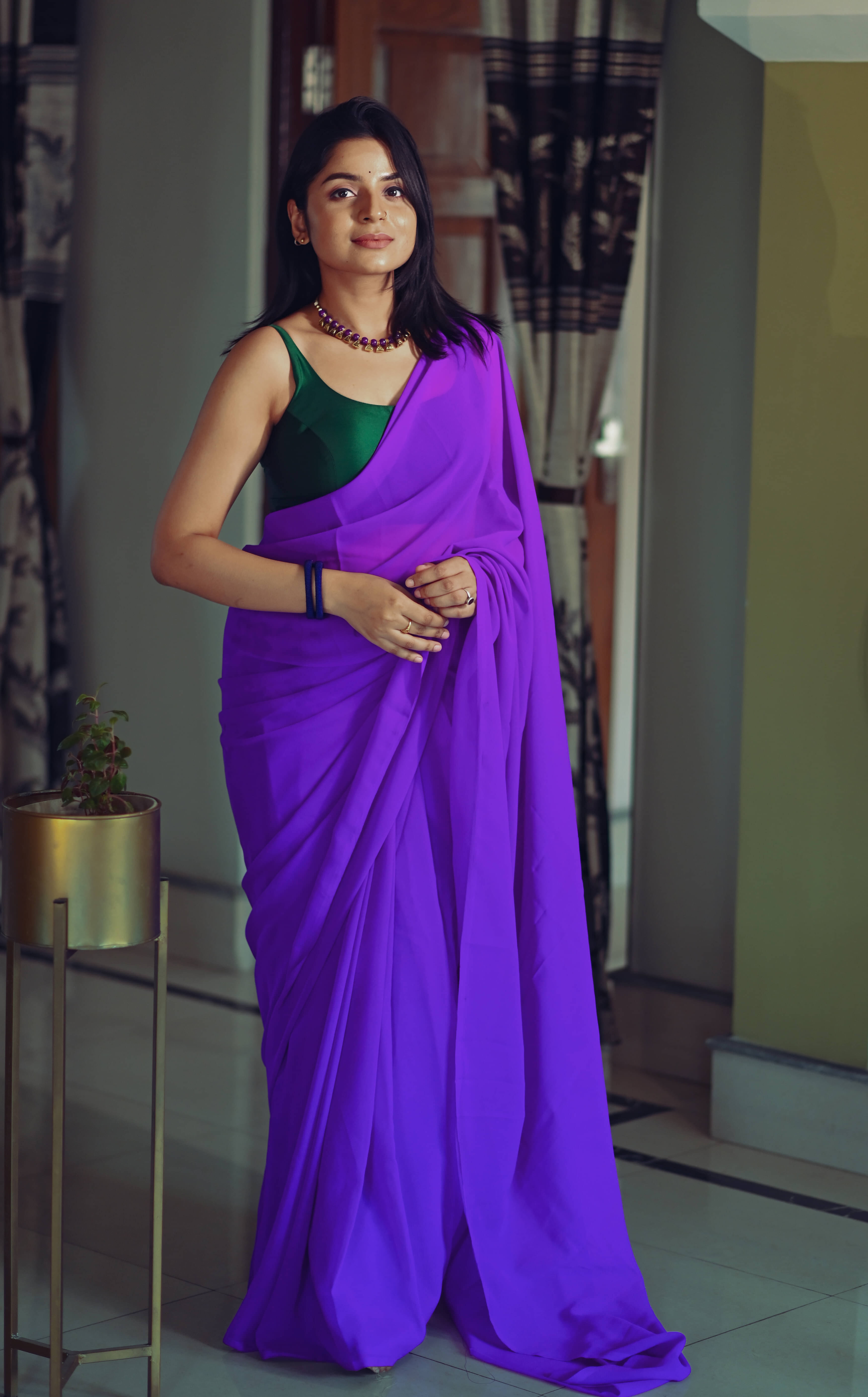     			Kashvi Sarees Georgette Dyed Ilkal Saree With Unstitched Blouse Piece ( PURPLE )