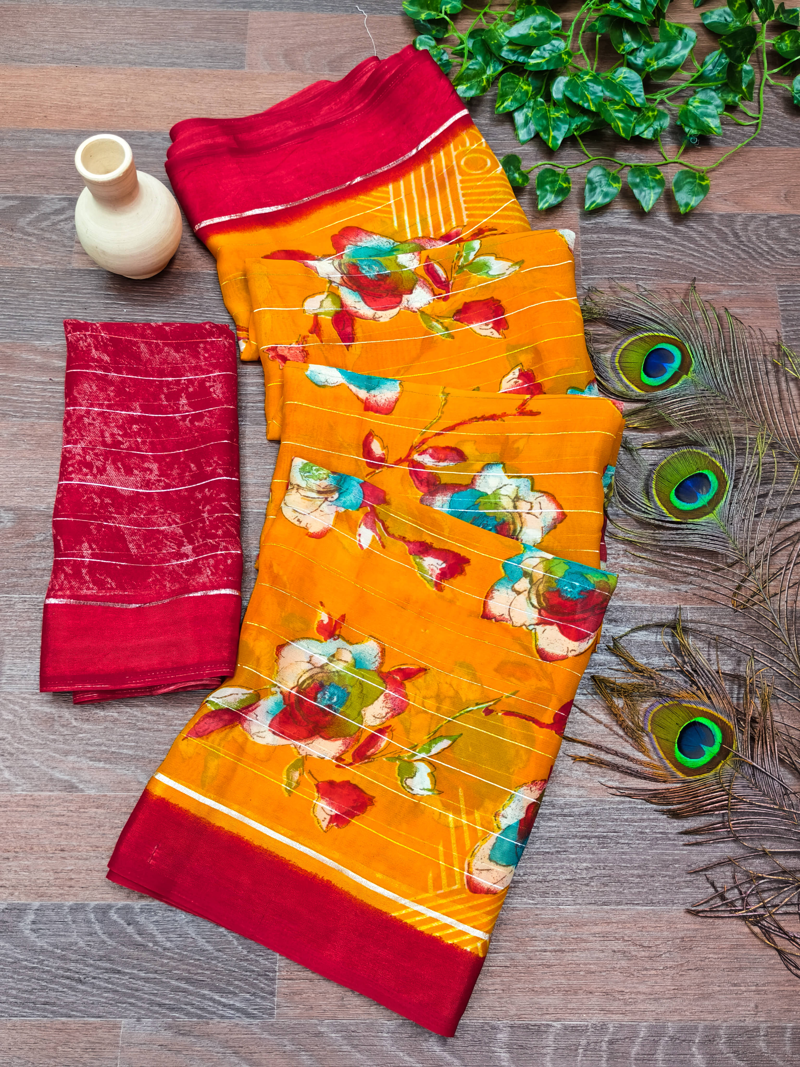     			Kashvi Sarees Georgette Printed Kasavu Saree With Unstitched Blouse Piece ( YELLOW )
