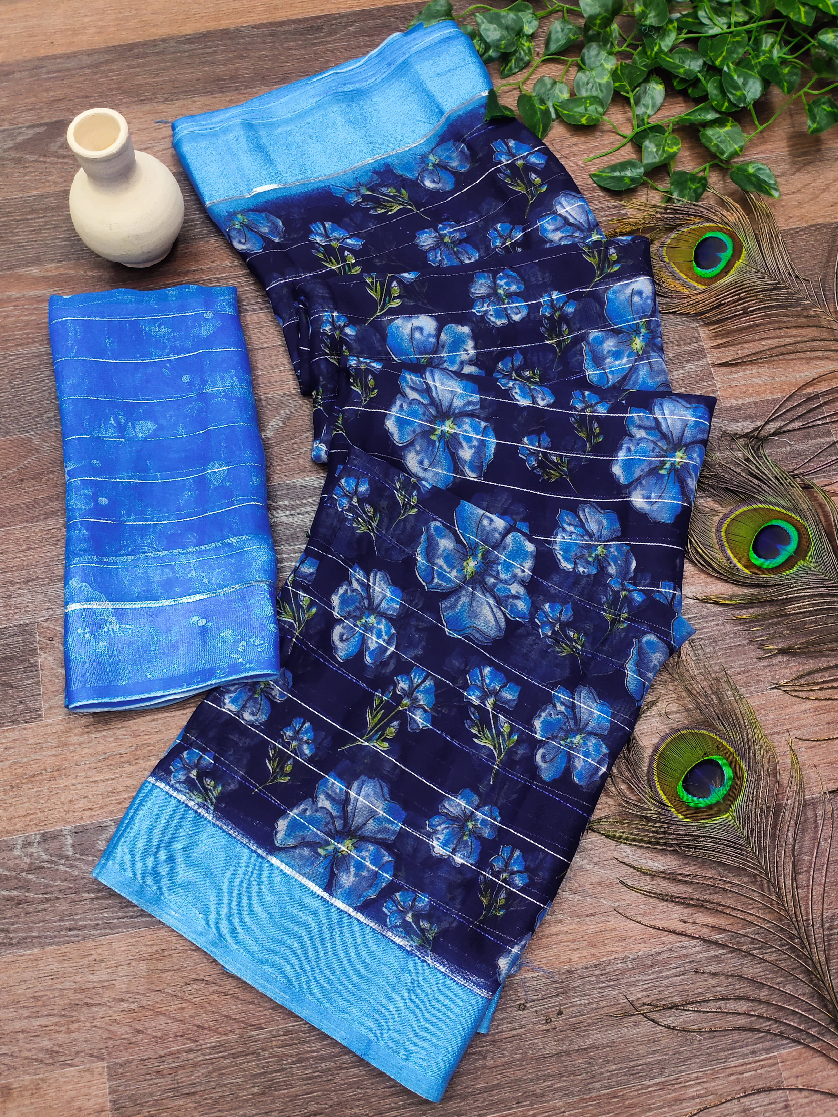     			Kashvi Sarees Georgette Printed Kasavu Saree With Unstitched Blouse Piece ( BLUE )