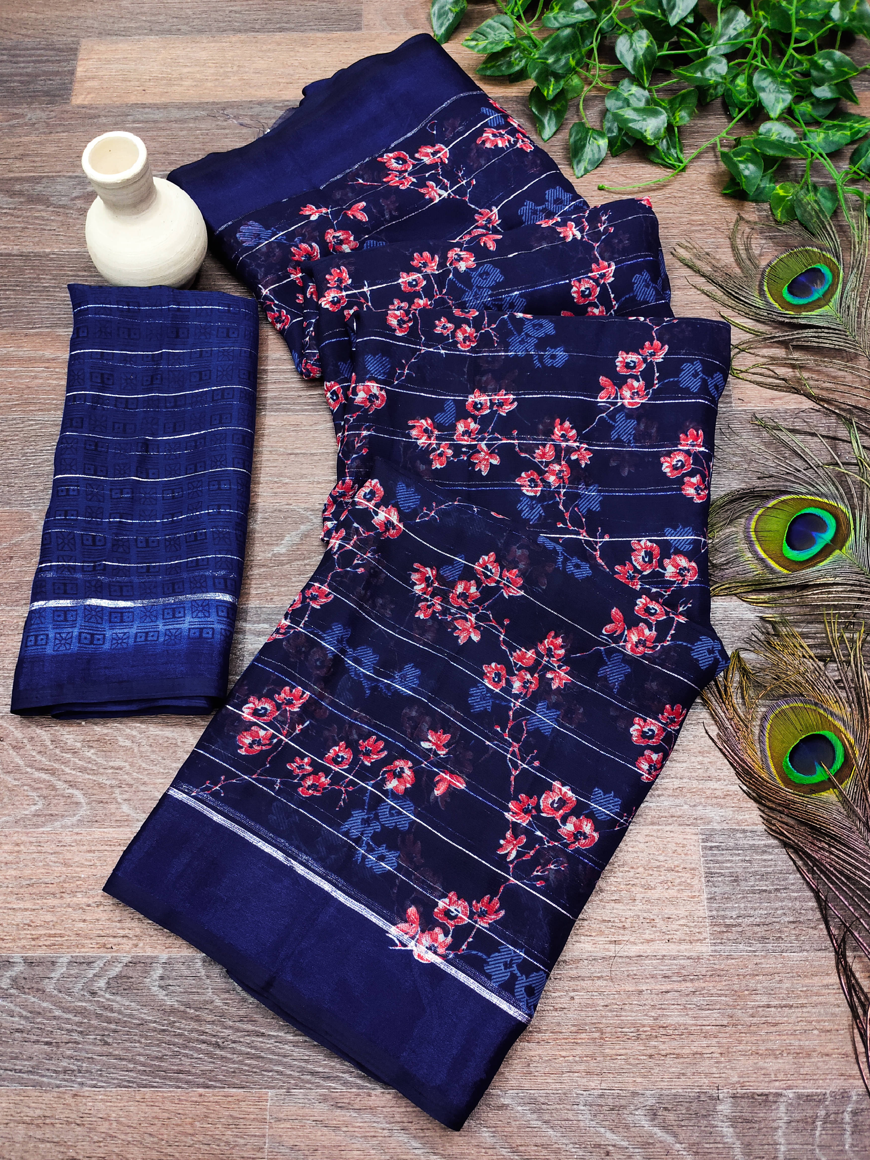     			Kashvi Sarees Georgette Printed Kasavu Saree With Unstitched Blouse Piece ( BLUE )
