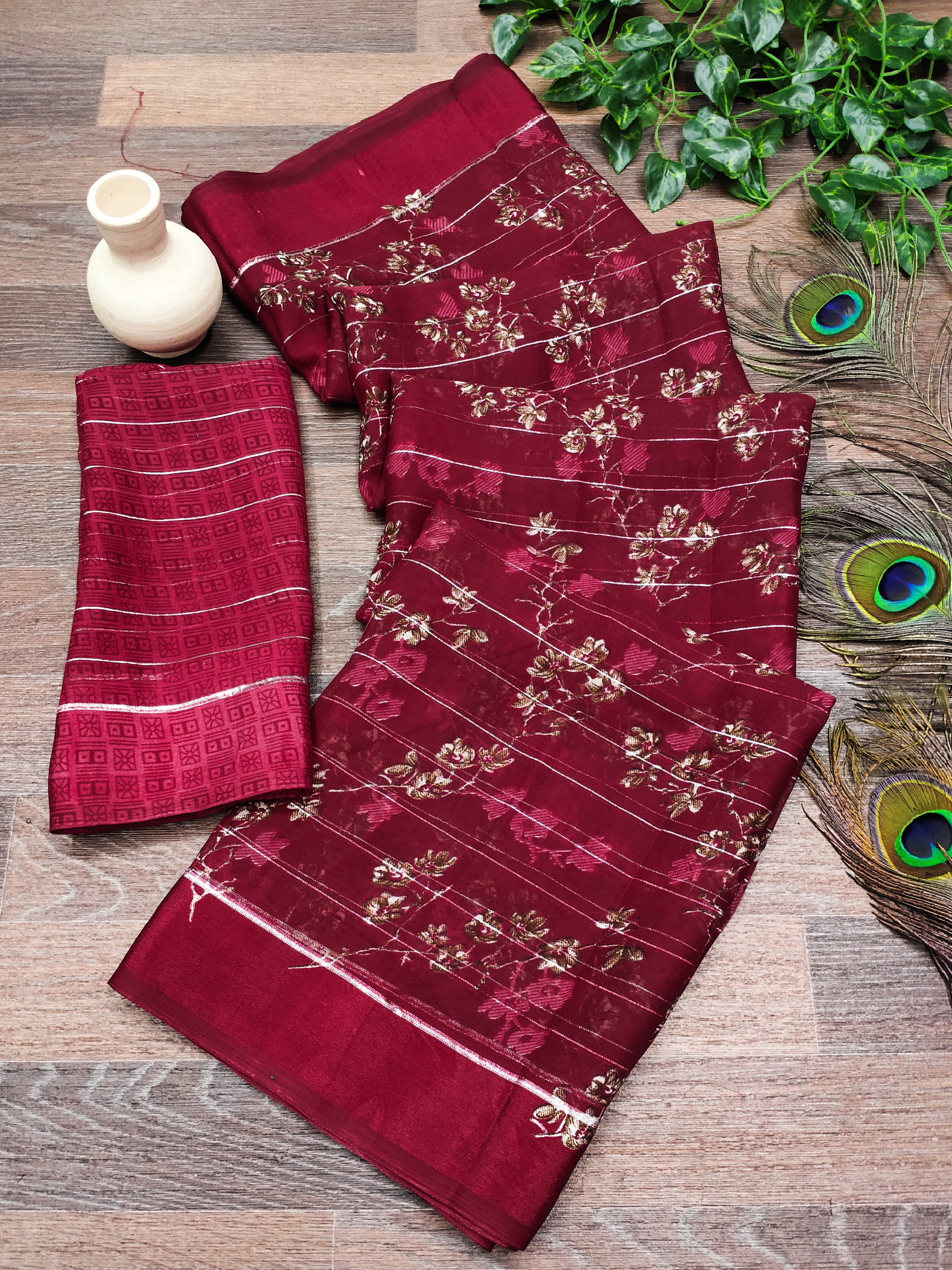 Kashvi Sarees Georgette Printed Kasavu Saree With Unstitched Blouse Piece ( MAROON ) Kashvi Sarees Georgette Printed Kasavu Saree With Unstitched Blouse Piece ( MAROON )