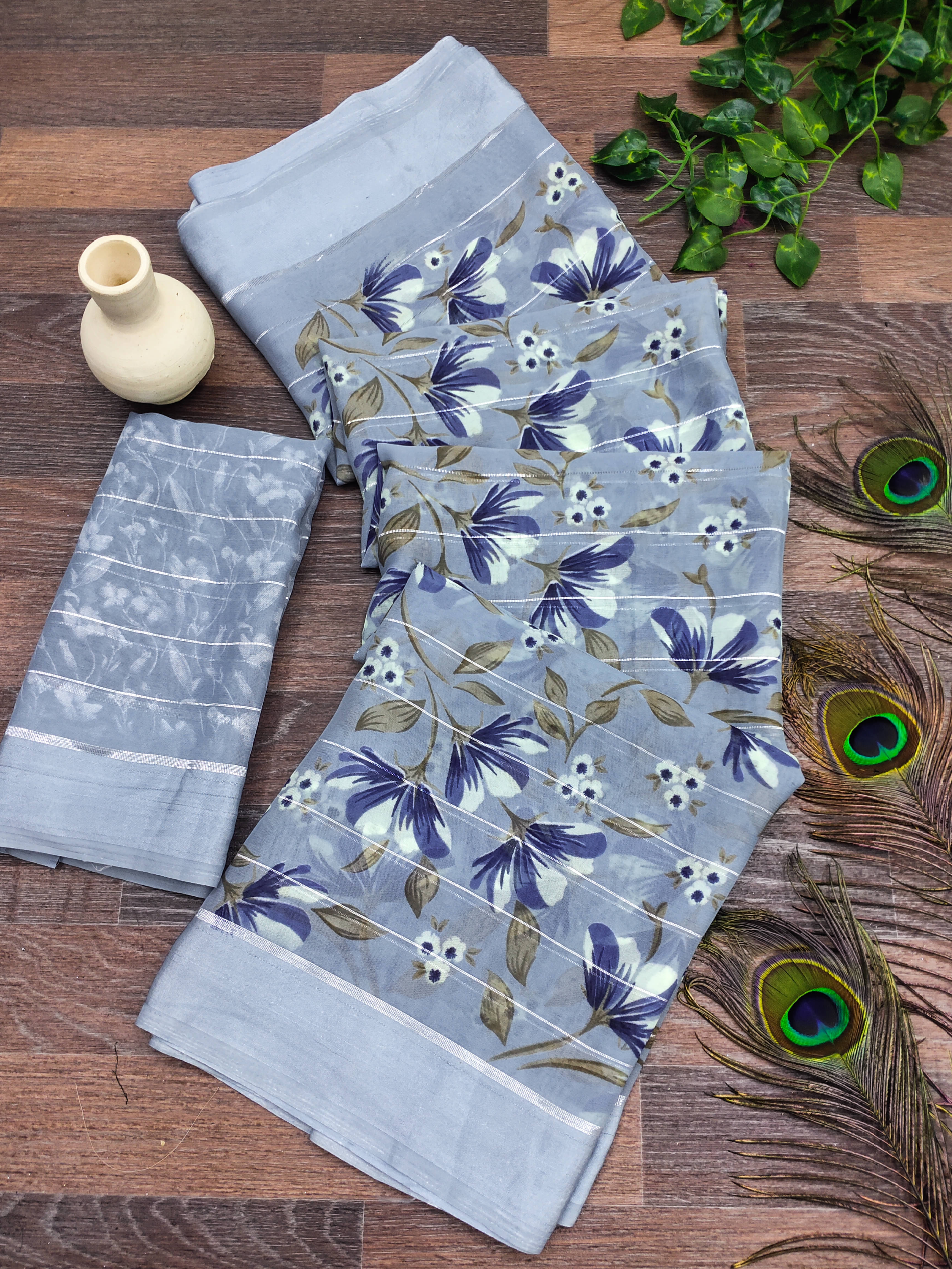 Kashvi Sarees Georgette Printed Kasavu Saree With Unstitched Blouse Piece ( GREY )     			Kashvi Sarees Georgette Printed Kasavu Saree With Unstitched Blouse Piece ( GREY )