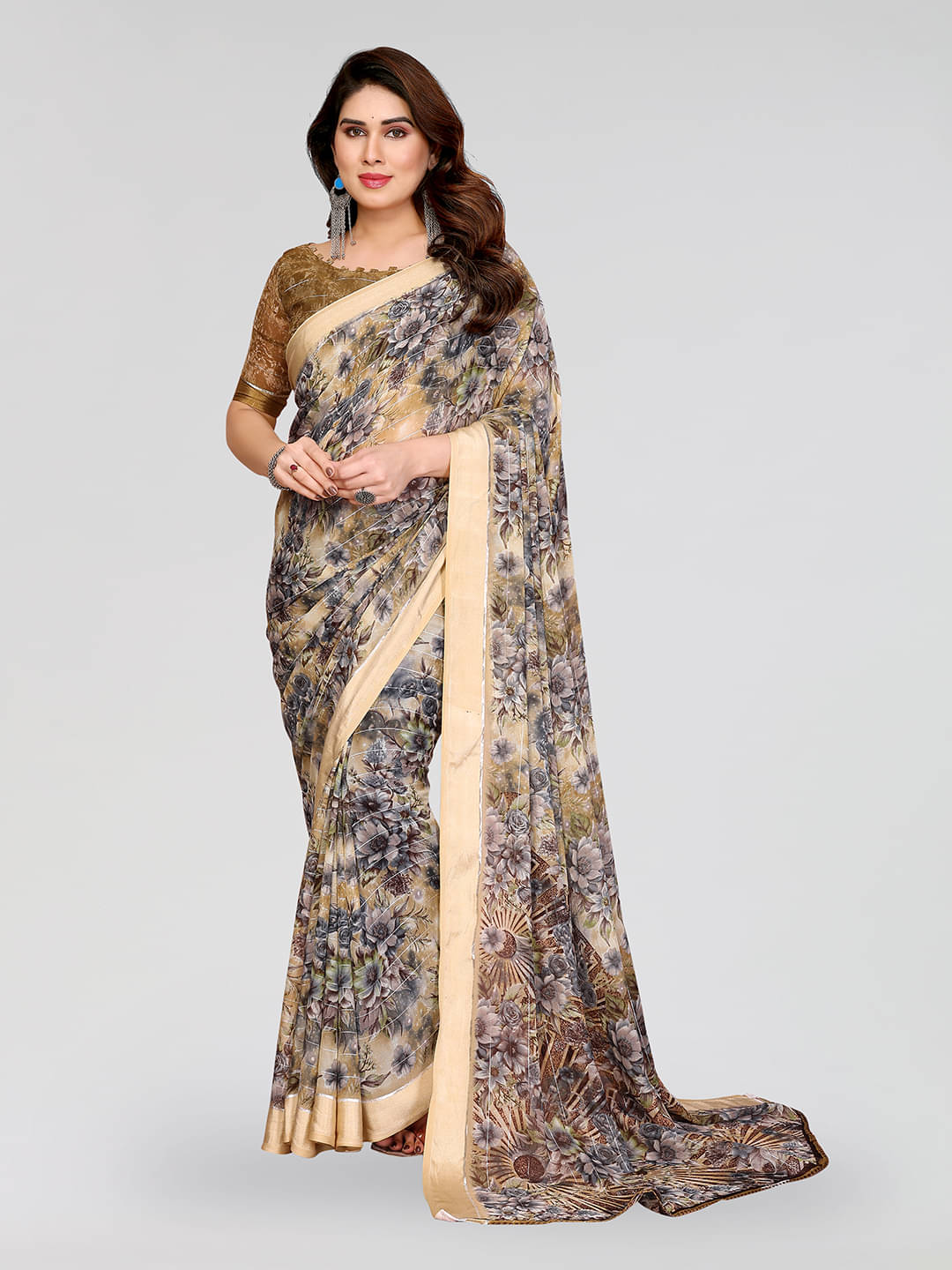 Kashvi Sarees Georgette Printed Kasavu Saree With Unstitched Blouse Piece ( GREEN ) Kashvi Sarees Georgette Printed Kasavu Saree With Unstitched Blouse Piece ( GREEN )