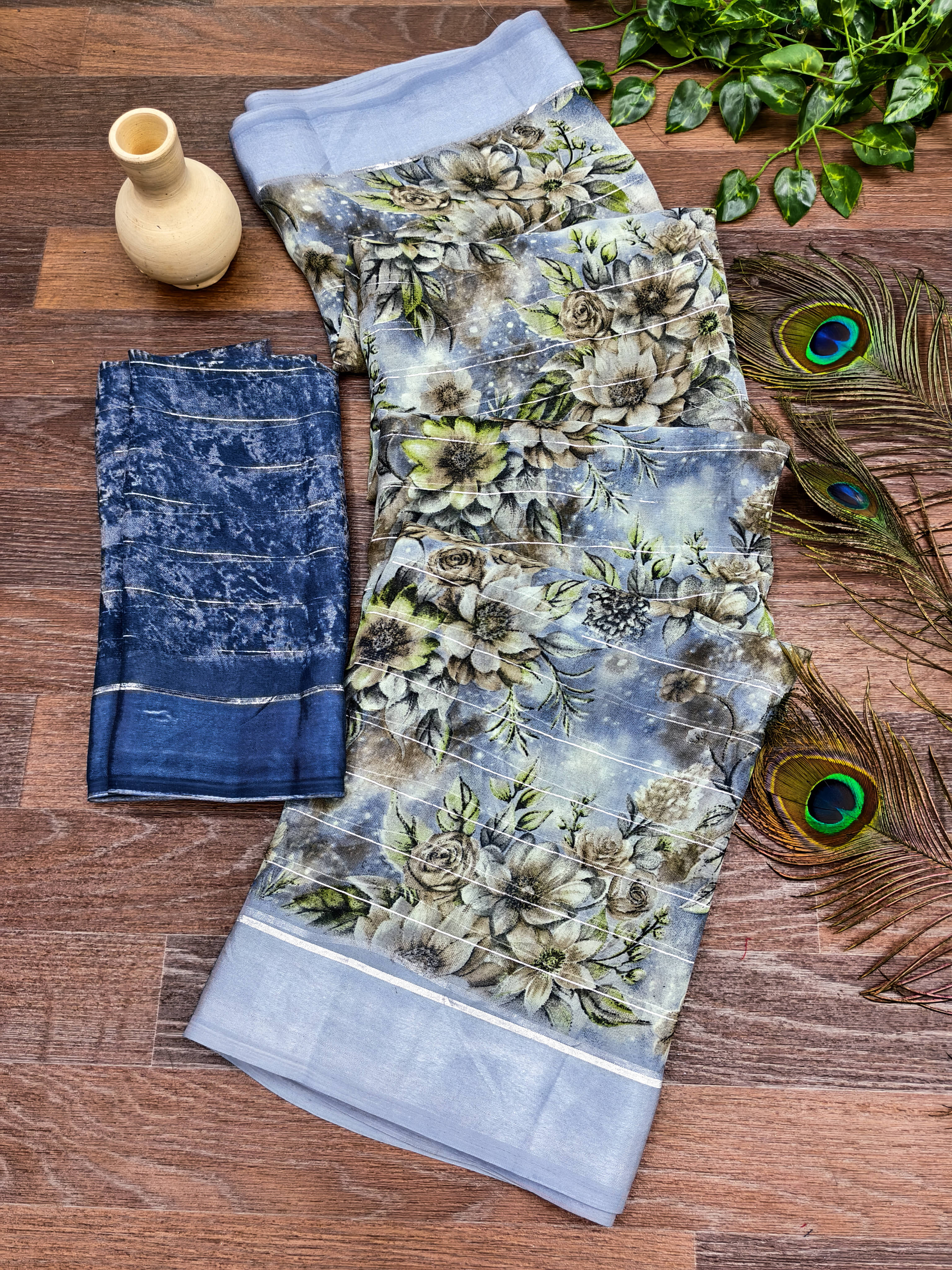 Kashvi Sarees Georgette Printed Kasavu Saree With Unstitched Blouse Piece ( BLUE )     			Kashvi Sarees Georgette Printed Kasavu Saree With Unstitched Blouse Piece ( BLUE )