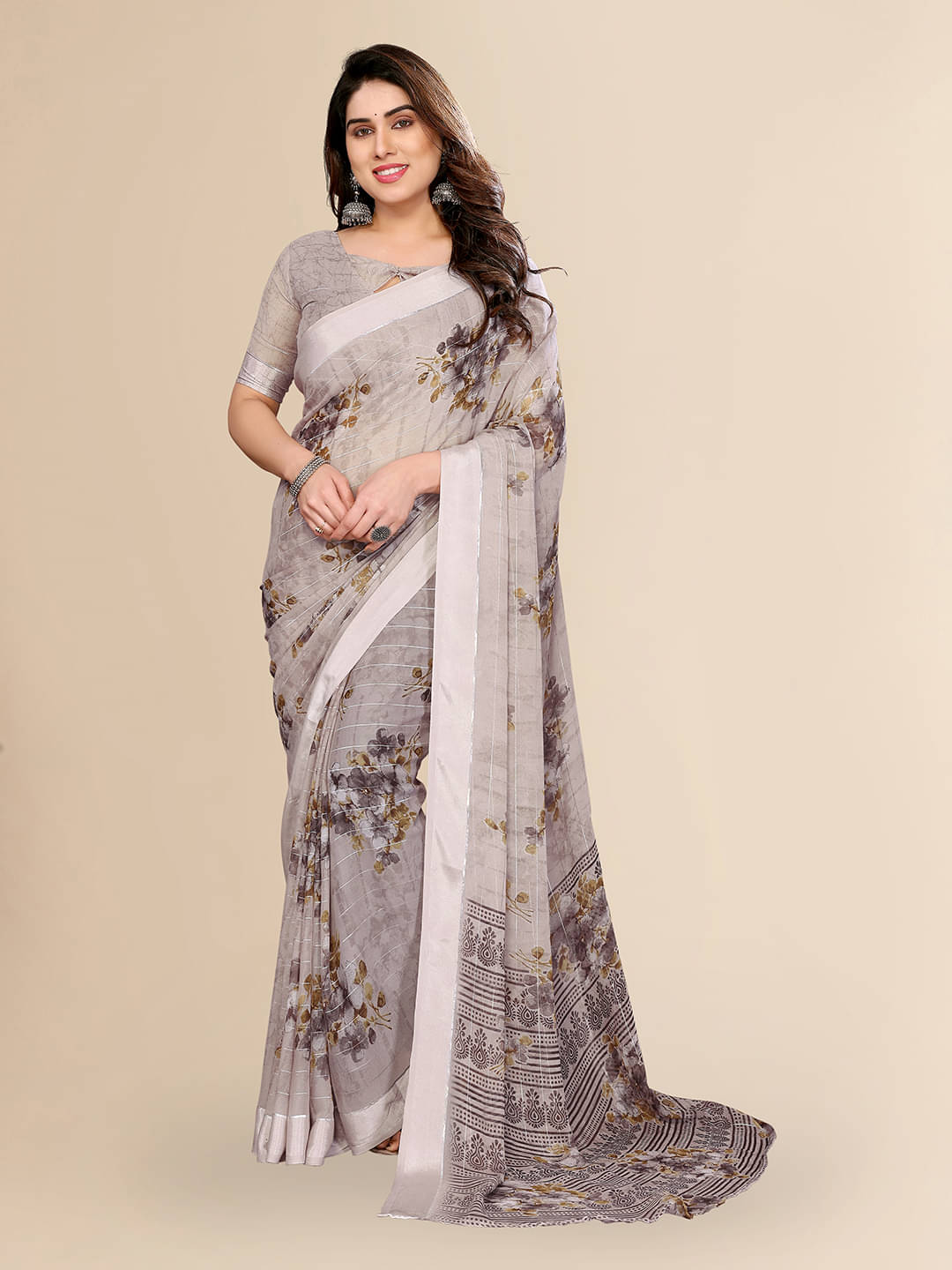 Kashvi Sarees Georgette Printed Kasavu Saree With Unstitched Blouse Piece ( CREAM ) Kashvi Sarees Georgette Printed Kasavu Saree With Unstitched Blouse Piece ( CREAM )