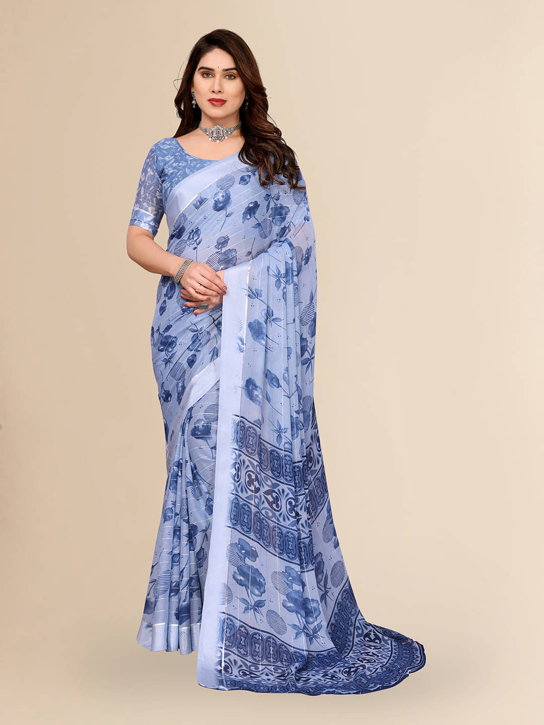 Kashvi Sarees Georgette Printed Kasavu Saree With Unstitched Blouse Piece ( BLUE ) Kashvi Sarees Georgette Printed Kasavu Saree With Unstitched Blouse Piece ( BLUE )