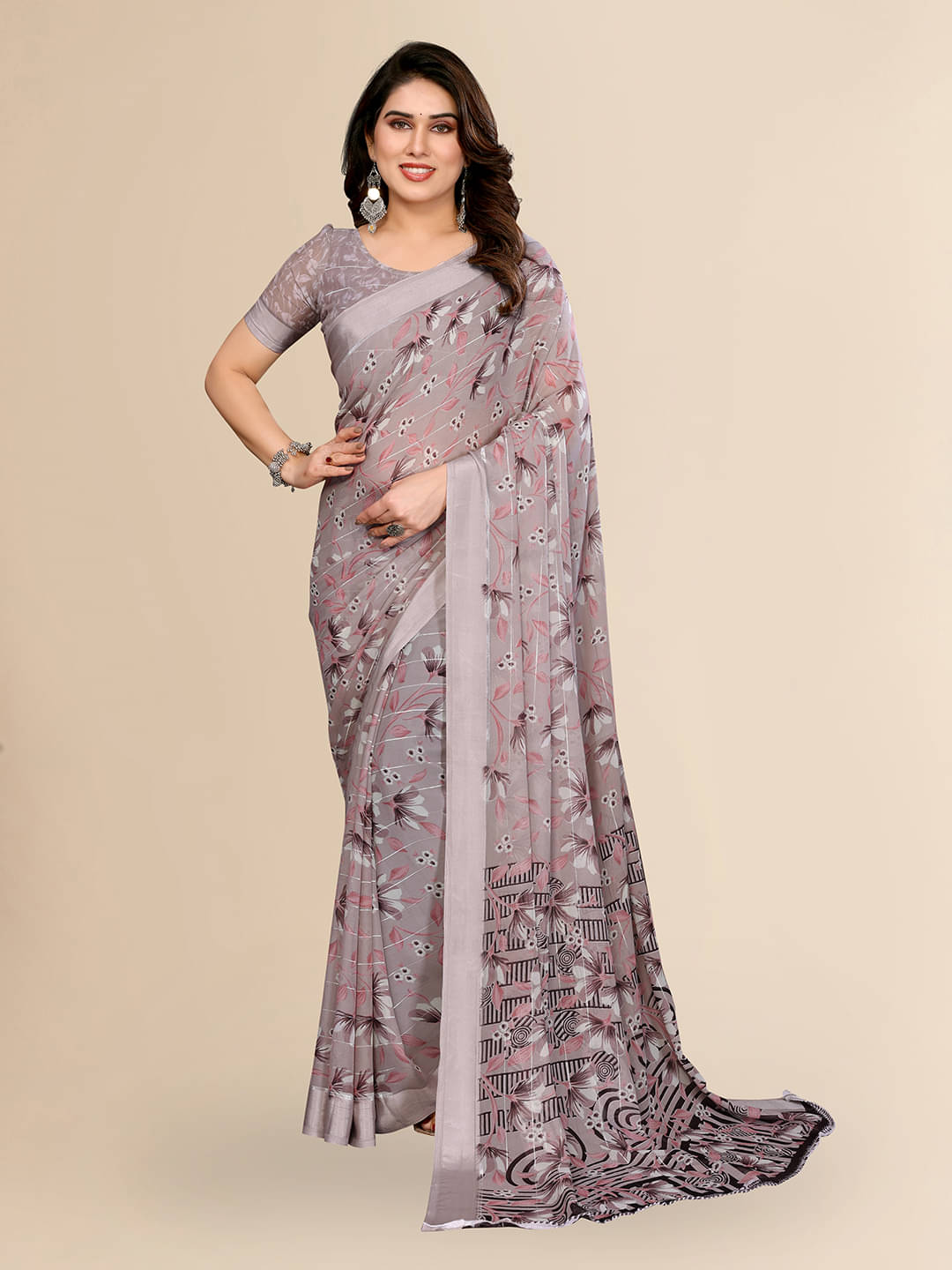 Kashvi Sarees Georgette Printed Kasavu Saree With Unstitched Blouse Piece ( BROWN )     			Kashvi Sarees Georgette Printed Kasavu Saree With Unstitched Blouse Piece ( BROWN )