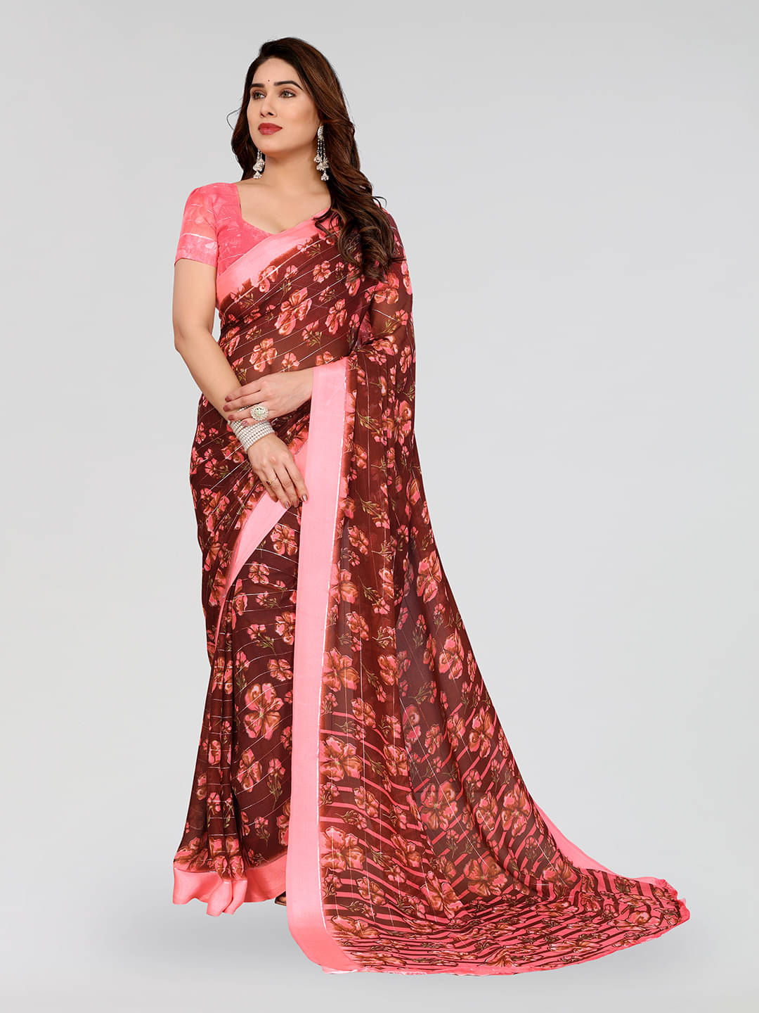 Kashvi Sarees Georgette Printed Kasavu Saree With Unstitched Blouse Piece ( BROWN ) Kashvi Sarees Georgette Printed Kasavu Saree With Unstitched Blouse Piece ( BROWN )