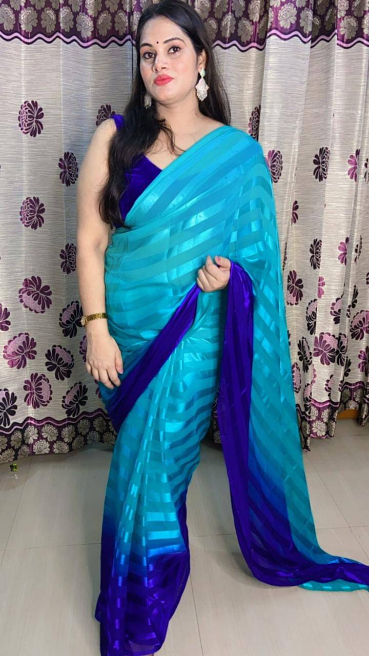 Kashvi Sarees Georgette Striped Ilkal Saree With Unstitched Blouse Piece ( BLUE ) Kashvi Sarees Georgette Striped Ilkal Saree With Unstitched Blouse Piece ( BLUE )