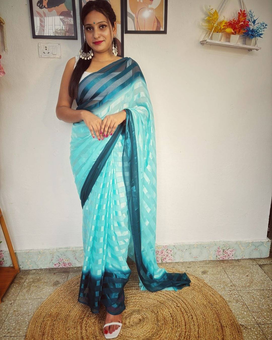 Kashvi Sarees Georgette Striped Ilkal Saree With Unstitched Blouse Piece ( BLUE ) Kashvi Sarees Georgette Striped Ilkal Saree With Unstitched Blouse Piece ( BLUE )