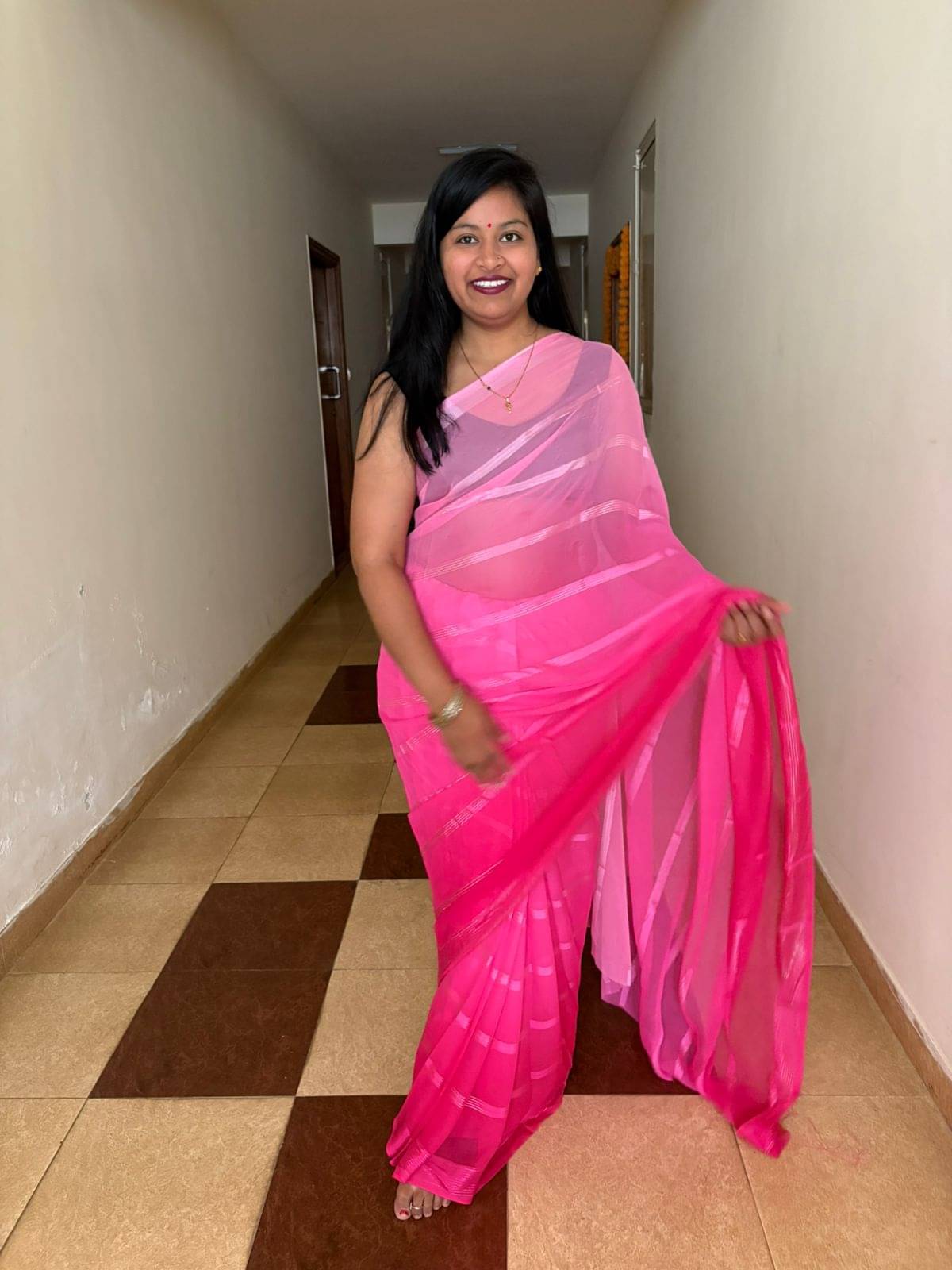 Kashvi Sarees Georgette Striped Ilkal Saree With Unstitched Blouse Piece ( PINK ) Kashvi Sarees Georgette Striped Ilkal Saree With Unstitched Blouse Piece ( PINK )