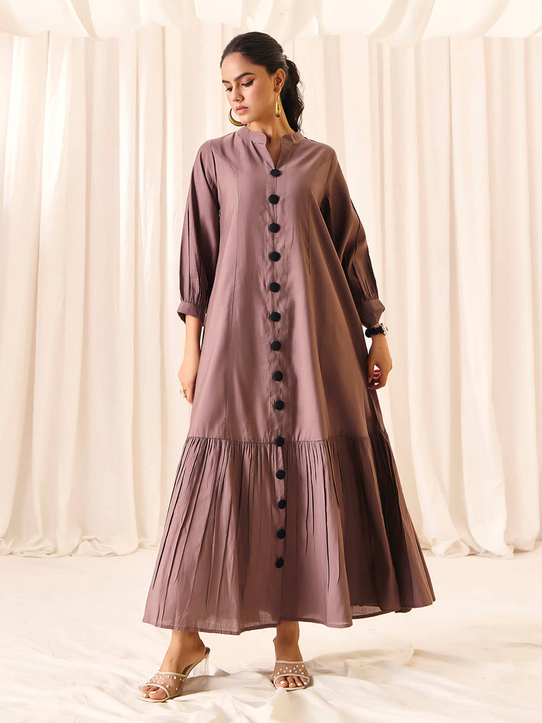 Madhuram Textiles Women Rayon A-line Stitched Ethnic Gown ( Grey ) - Unstitched Fabrics | Buy online on ZillyBuy