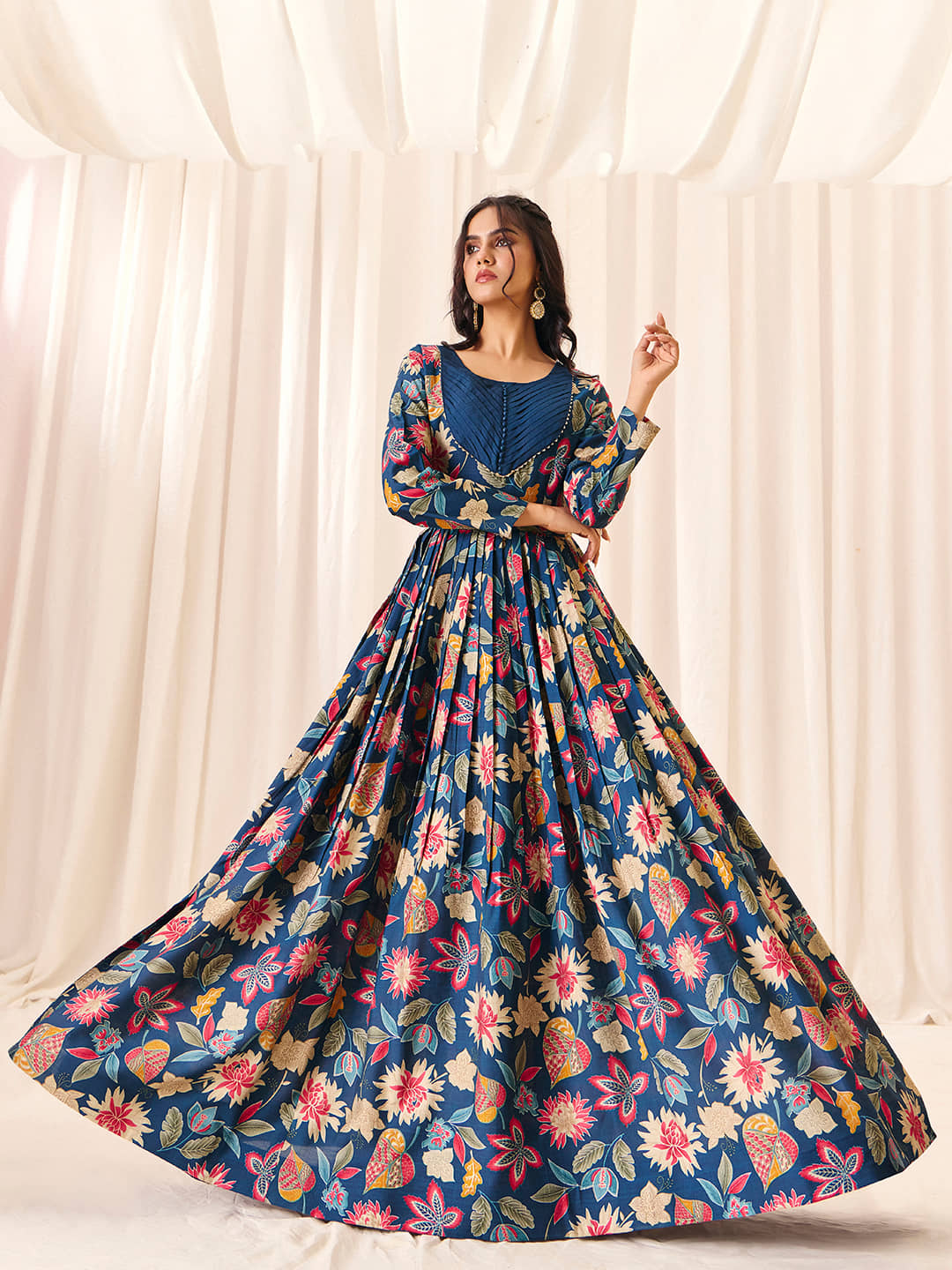 Madhuram Textiles Women Rayon Anarkali Stitched Ethnic Gown ( Blue ) - Unstitched Fabrics | Buy online on ZillyBuy