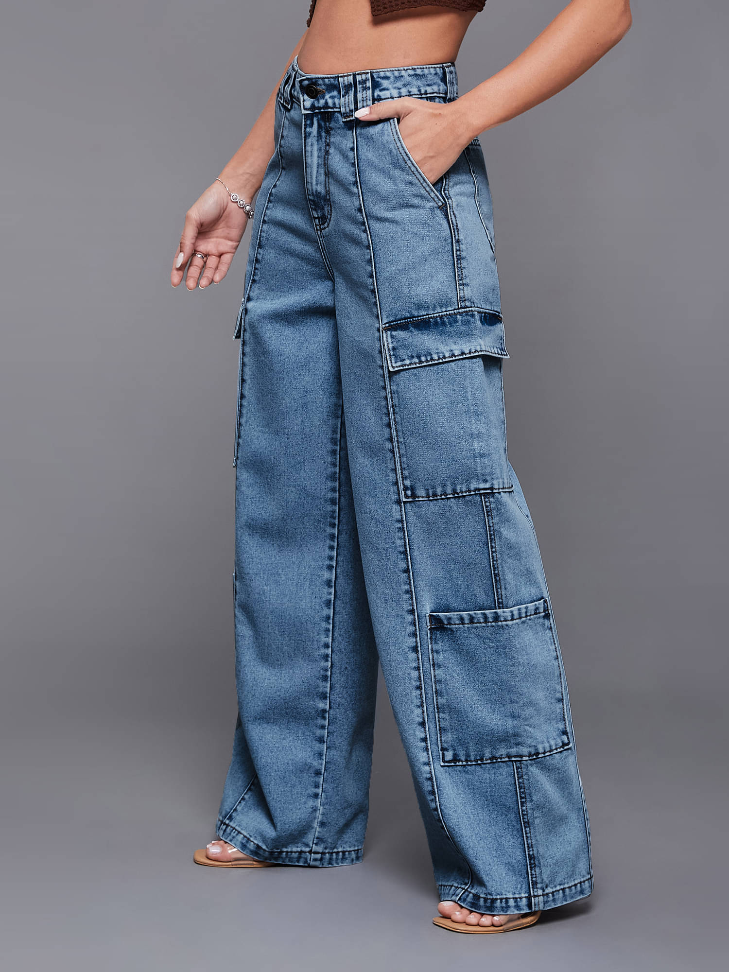    			Miss Chase Women's Wide Leg High-Rise Jeans ( Blue )