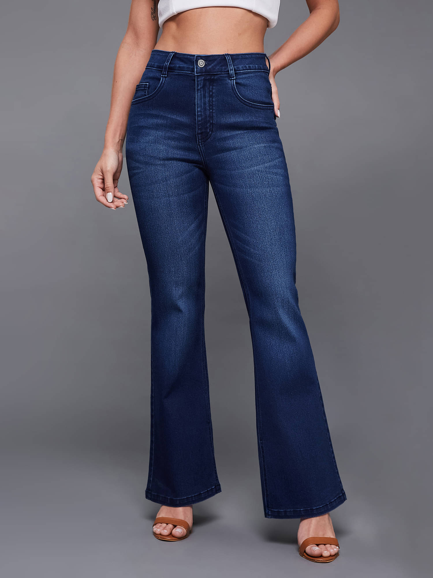     			Miss Chase Women's Wide Leg High-Rise Jeans ( Blue )