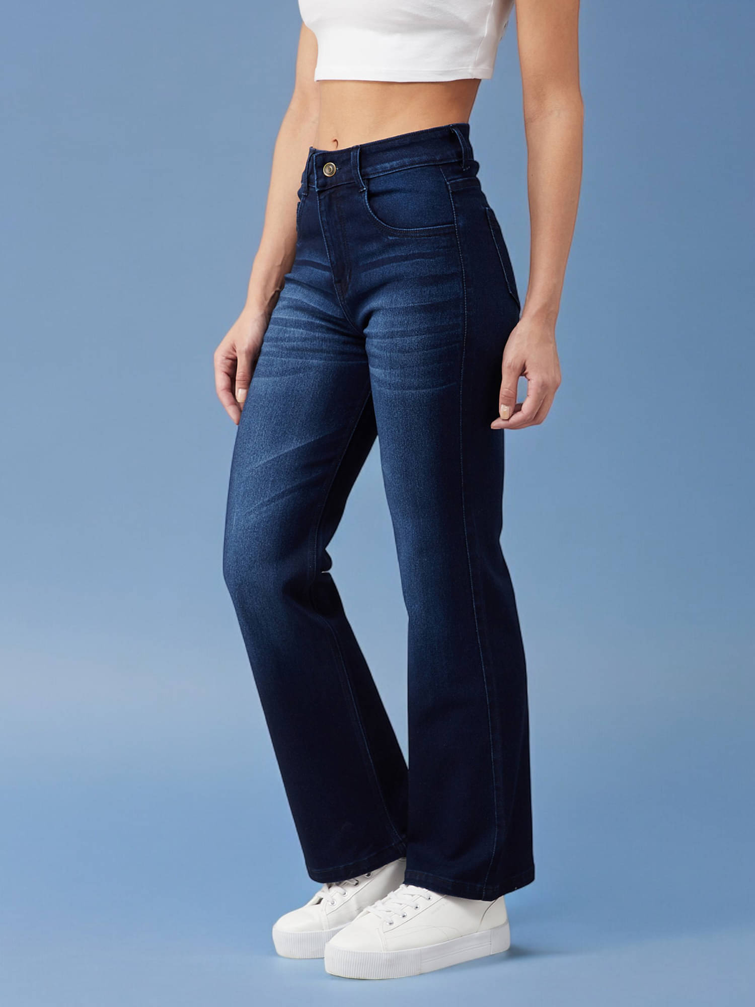     			Miss Chase Women's Wide Leg Mid-Rise Jeans ( Blue )