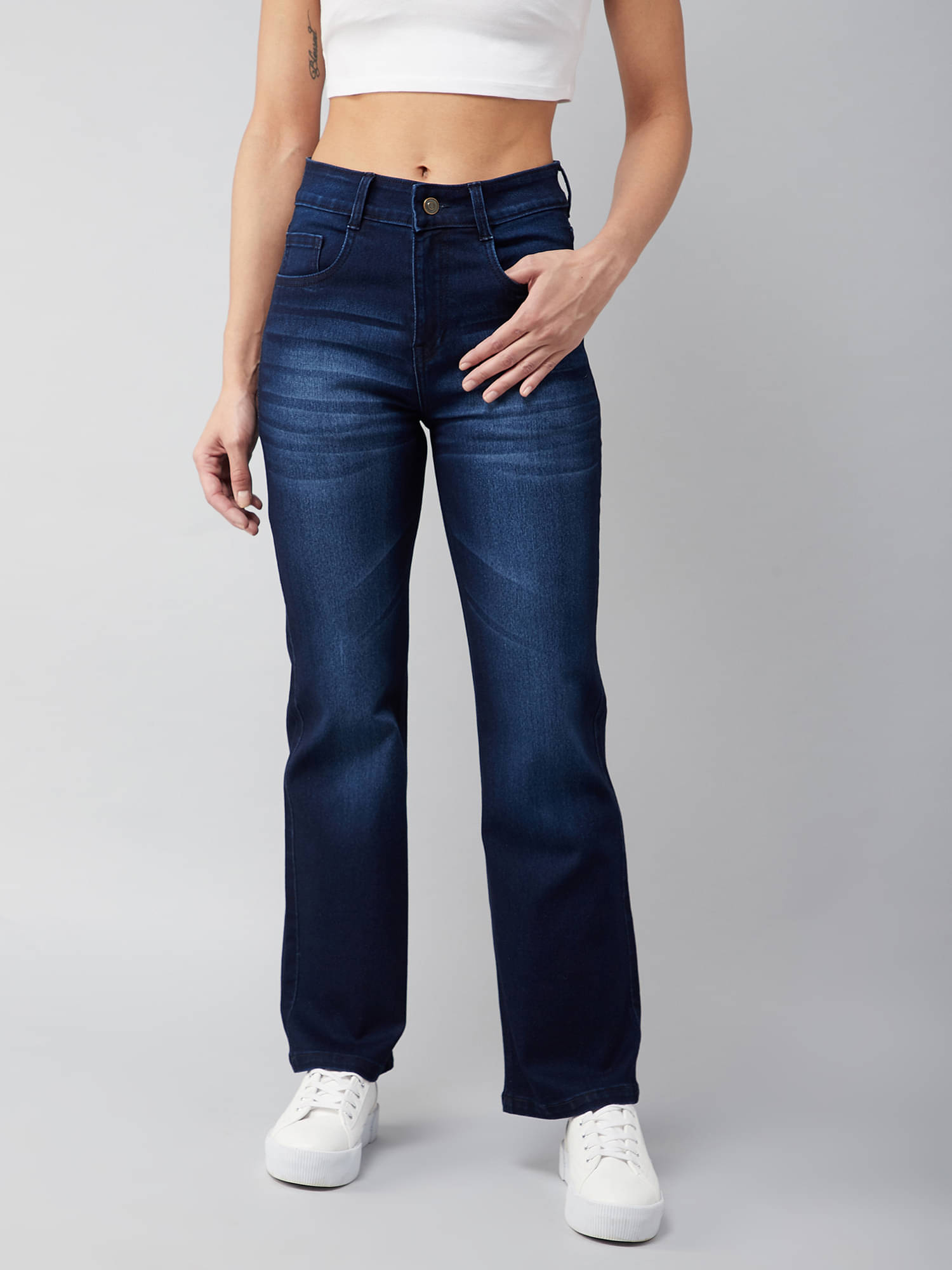    			Miss Chase Women's Wide Leg Mid-Rise Jeans ( Blue )