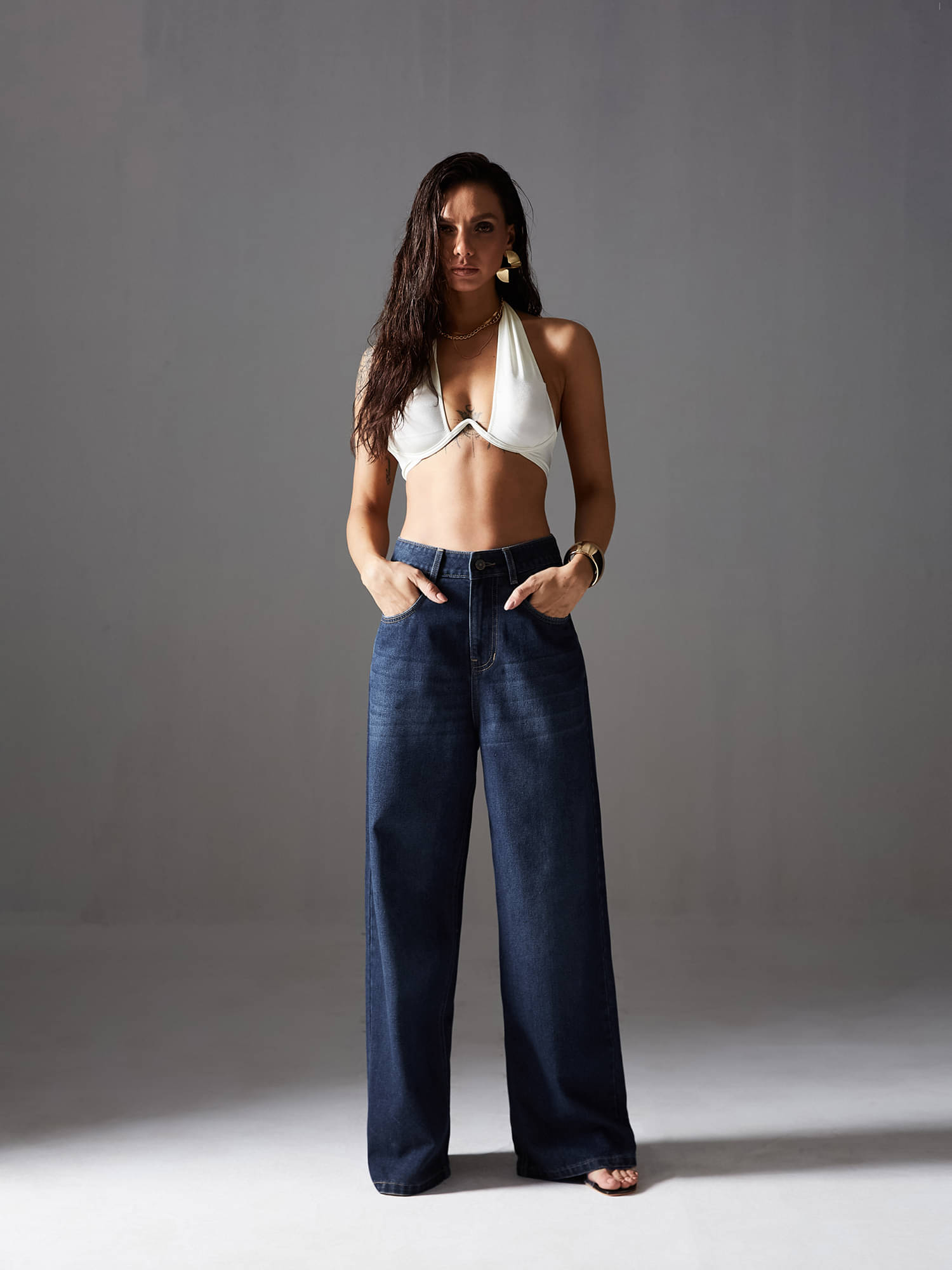     			Miss Chase Women's Wide Leg High-Rise Jeans ( Blue )