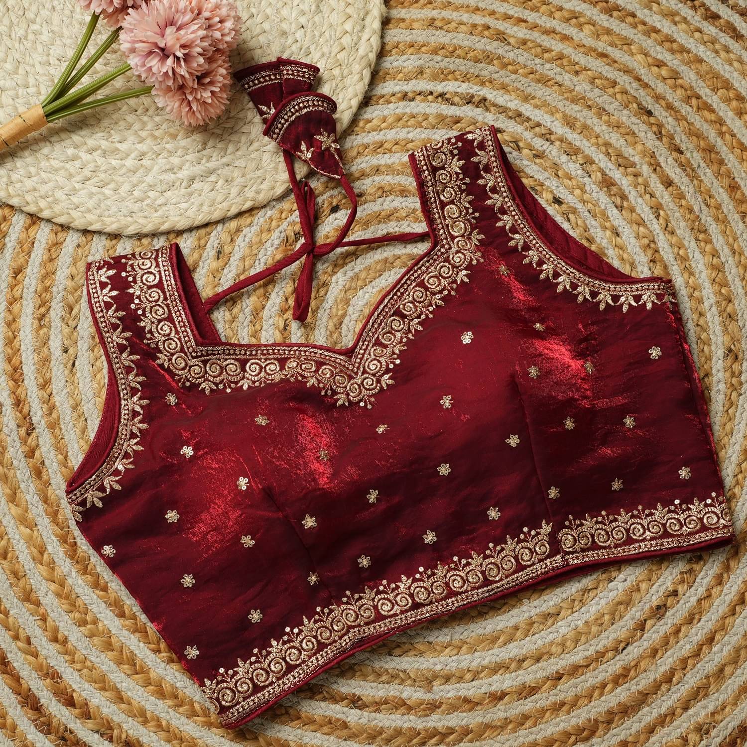     			Modern Mughals Art Silk Readymade with Pad Sweetheart Neck Women's Blouse ( Maroon )