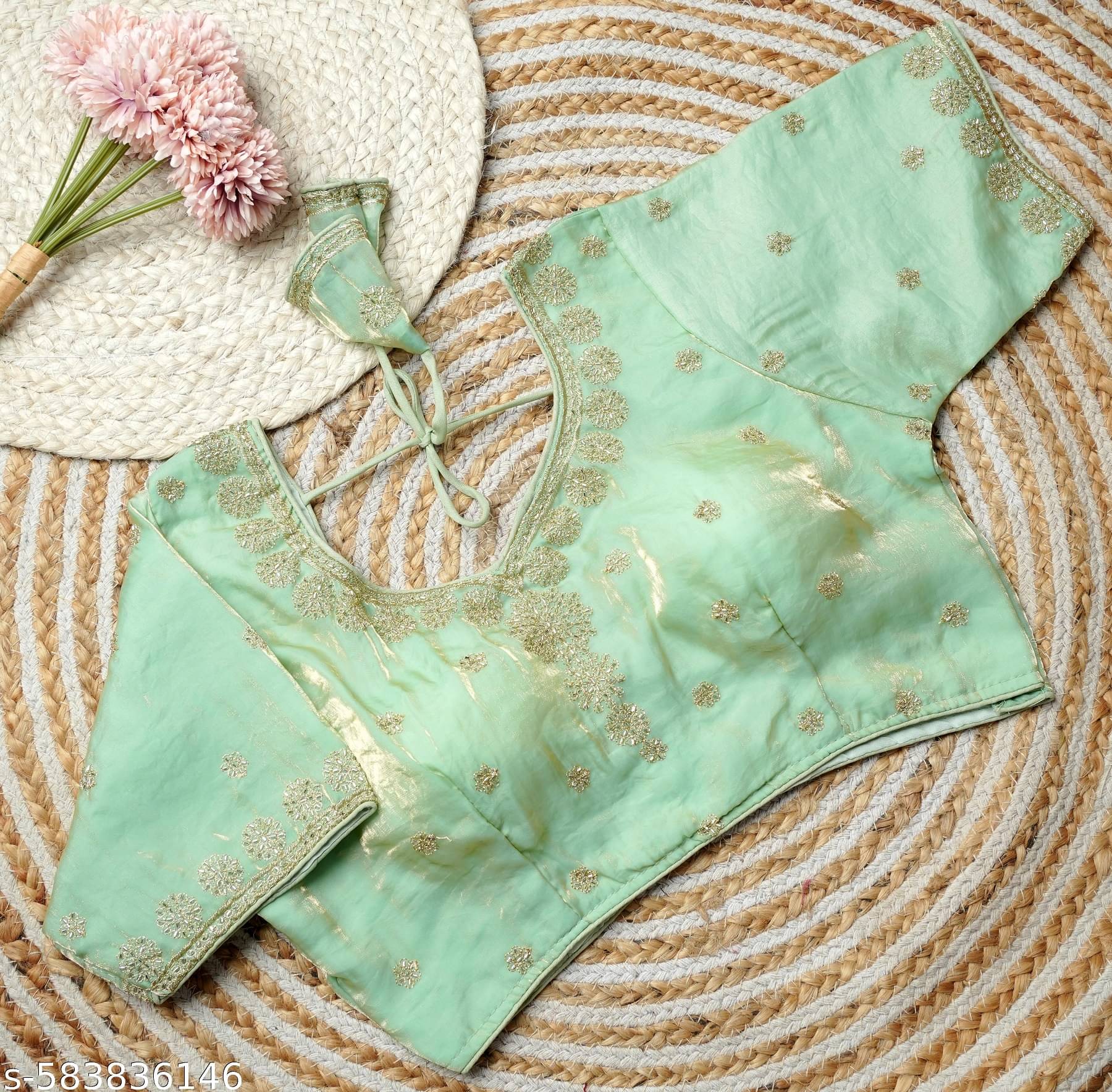 Modern Mughals Art Silk Readymade with Pad V-Neck Women's Blouse ( Sea Green ) Modern Mughals Art Silk Readymade with Pad V-Neck Women's Blouse ( Sea Green )