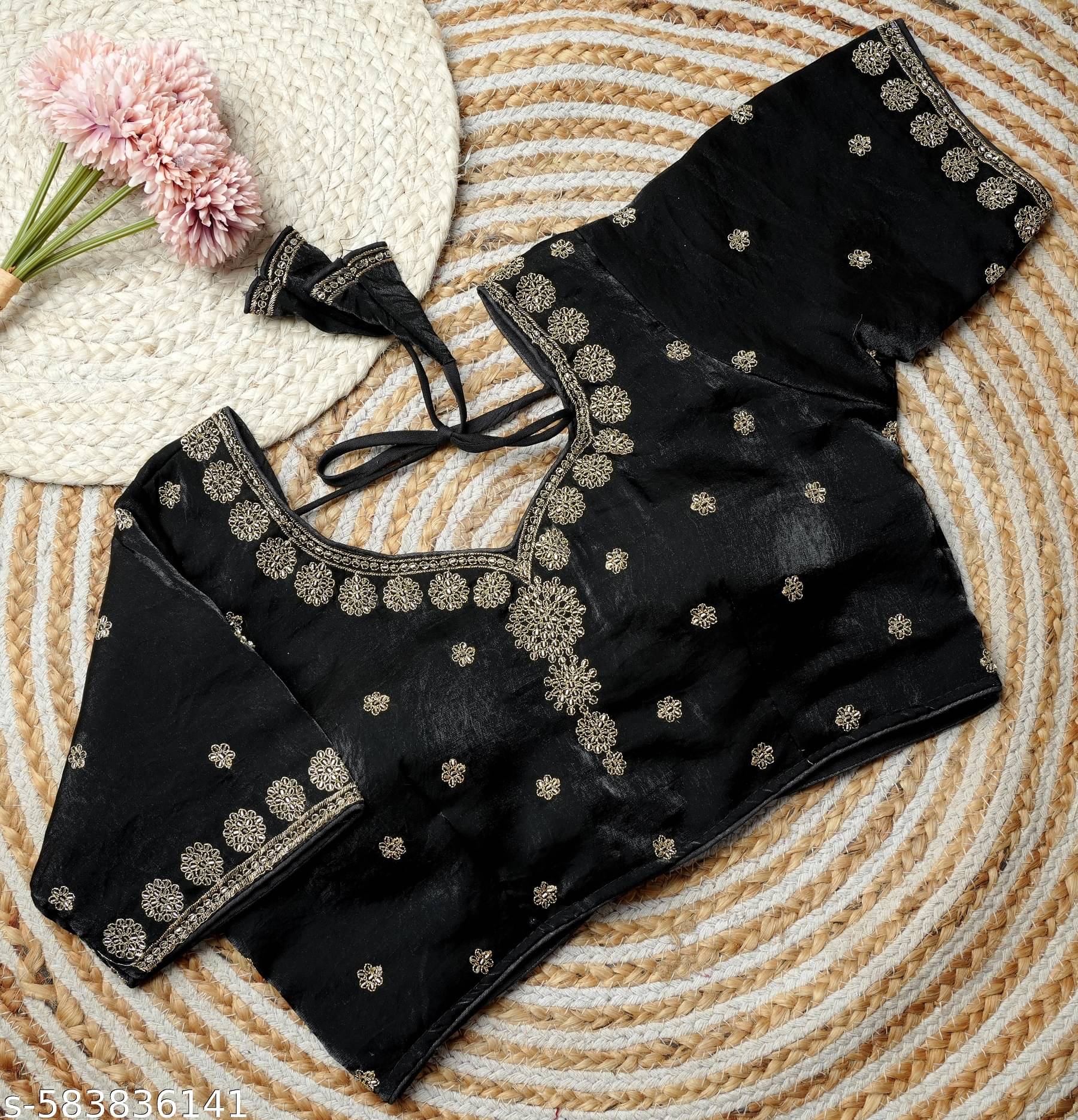 Modern Mughals Art Silk Readymade with Pad V-Neck Women's Blouse ( Black ) Modern Mughals Art Silk Readymade with Pad V-Neck Women's Blouse ( Black )