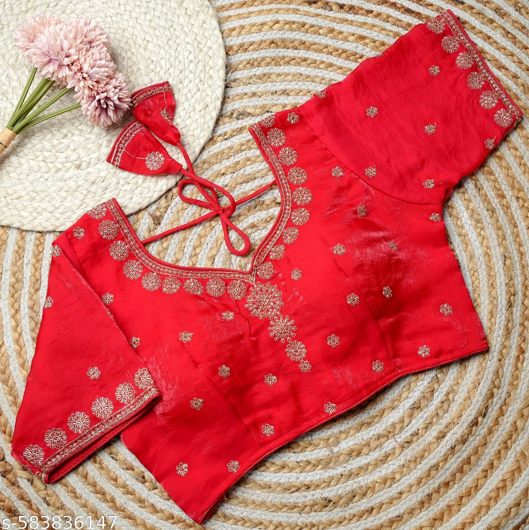     			Modern Mughals Art Silk Readymade with Pad V-Neck Women's Blouse ( Red )