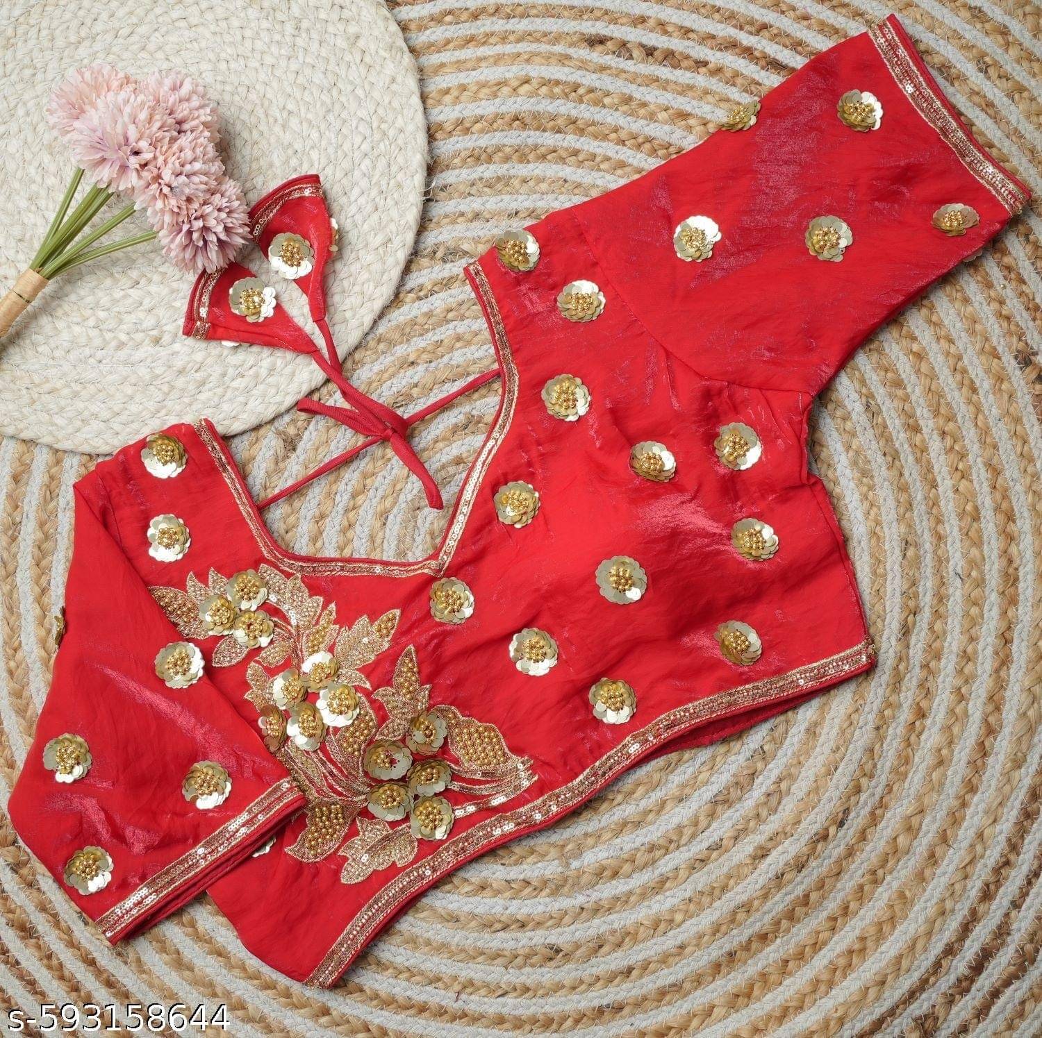 Modern Mughals Art Silk Readymade with Pad Round Neck Women's Blouse ( Red )     			Modern Mughals Art Silk Readymade with Pad Round Neck Women's Blouse ( Red )