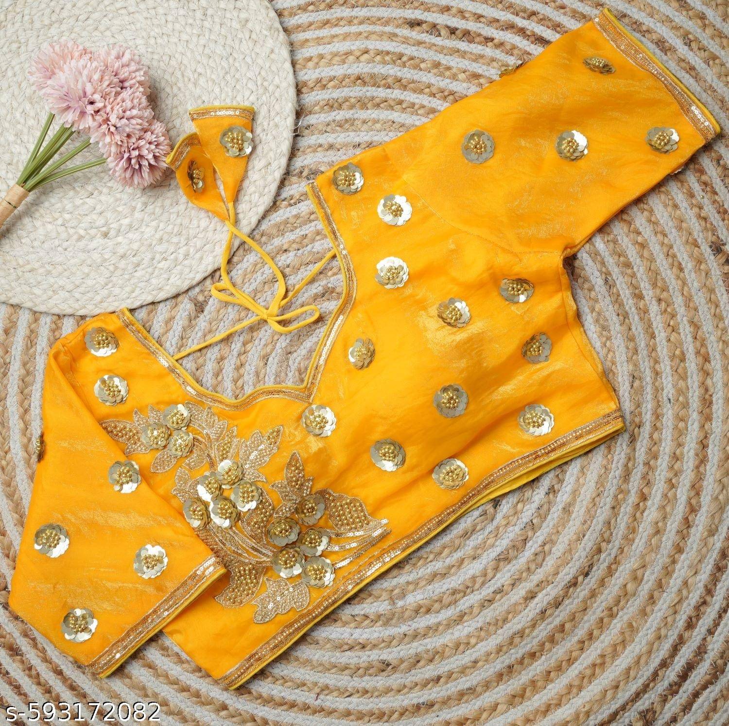     			Modern Mughals Art Silk Readymade with Pad Round Neck Women's Blouse ( Yellow )