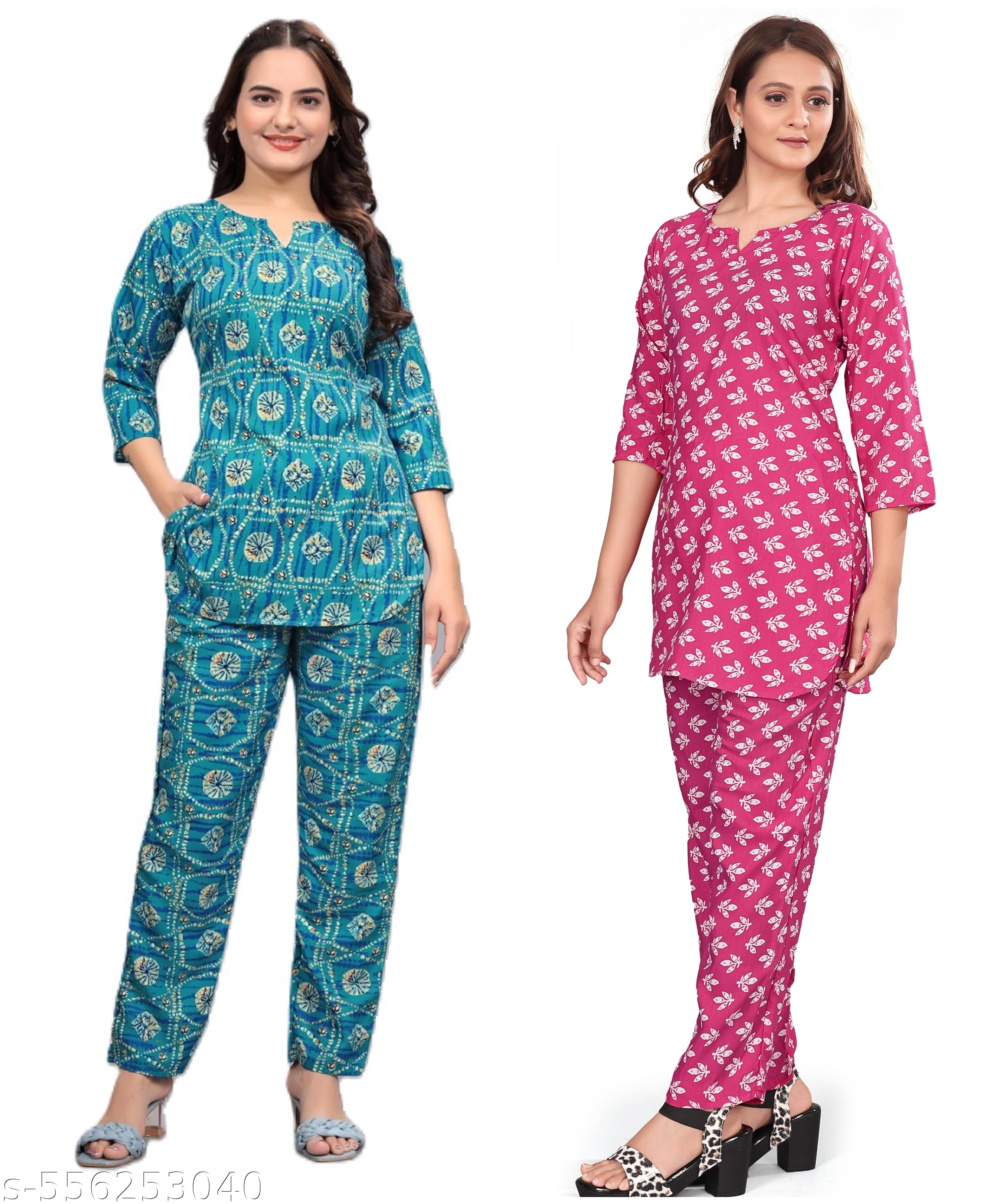     			NENOBA FAB Rayon Printed Women Top with Pyjama ( Multicolor 1 )