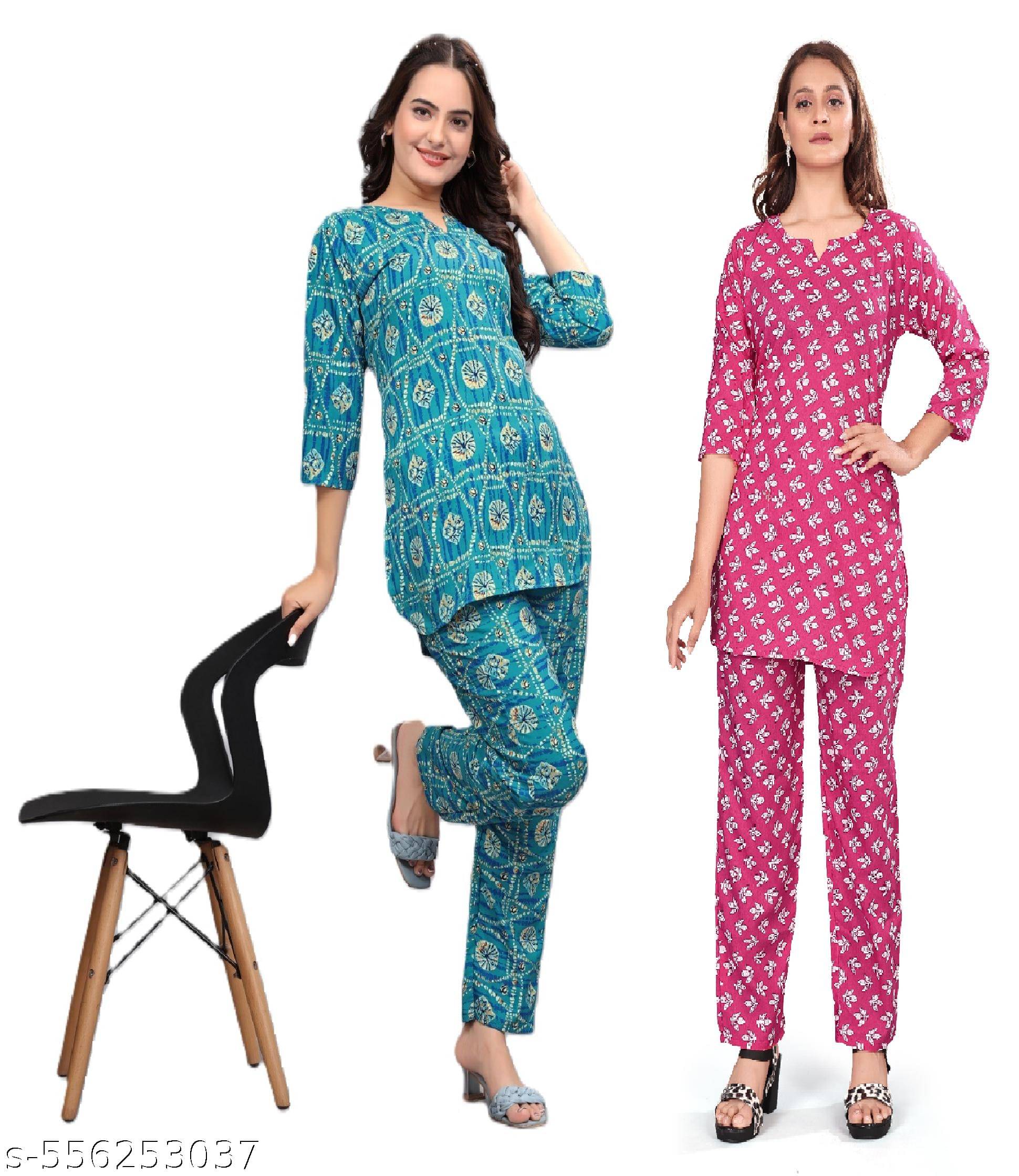    			NENOBA FAB Rayon Printed Women Top with Pyjama ( Multicolor 1 )