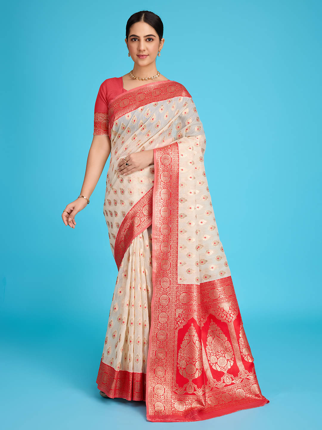 Nil Madhav Art Art Silk Woven Design Kanjeevaram Sarees With Unstitched Blouse Piece ( Cream )     			Nil Madhav Art Art Silk Woven Design Kanjeevaram Sarees With Unstitched Blouse Piece ( Cream )