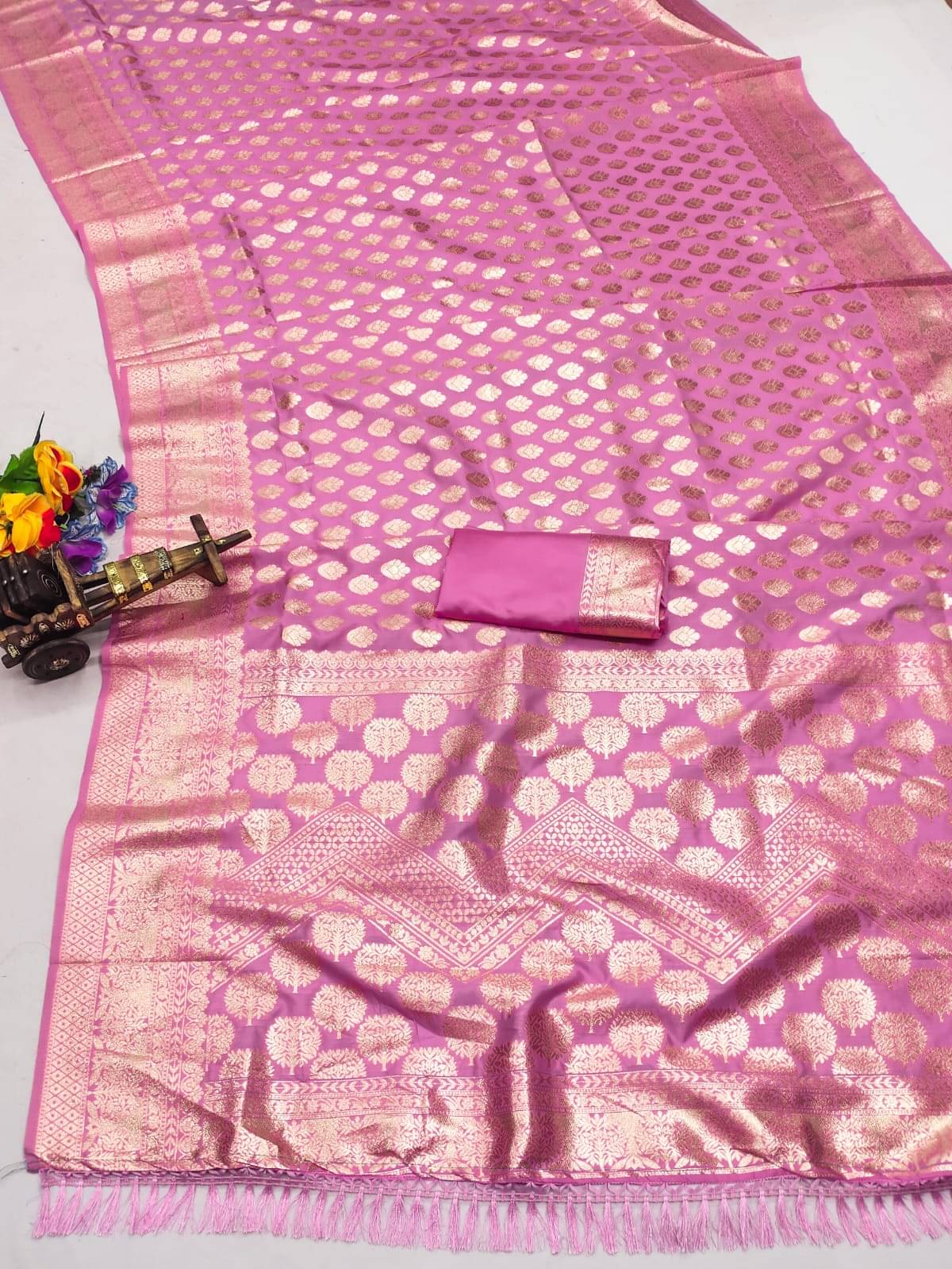     			Nil Madhav Art Art Silk Embellished Banarasi saree With Unstitched Blouse Piece ( Pink )