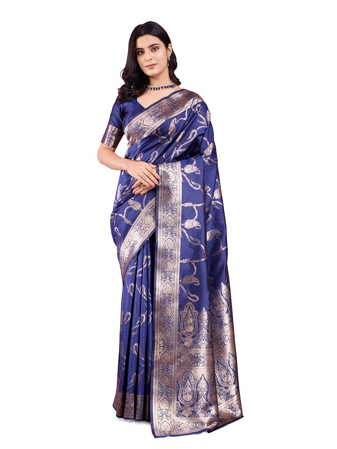 Nil Madhav Art Art Silk Embellished Kanjeevaram Sarees With Unstitched Blouse Piece ( Navy Blue ) Nil Madhav Art Art Silk Embellished Kanjeevaram Sarees With Unstitched Blouse Piece ( Navy Blue )
