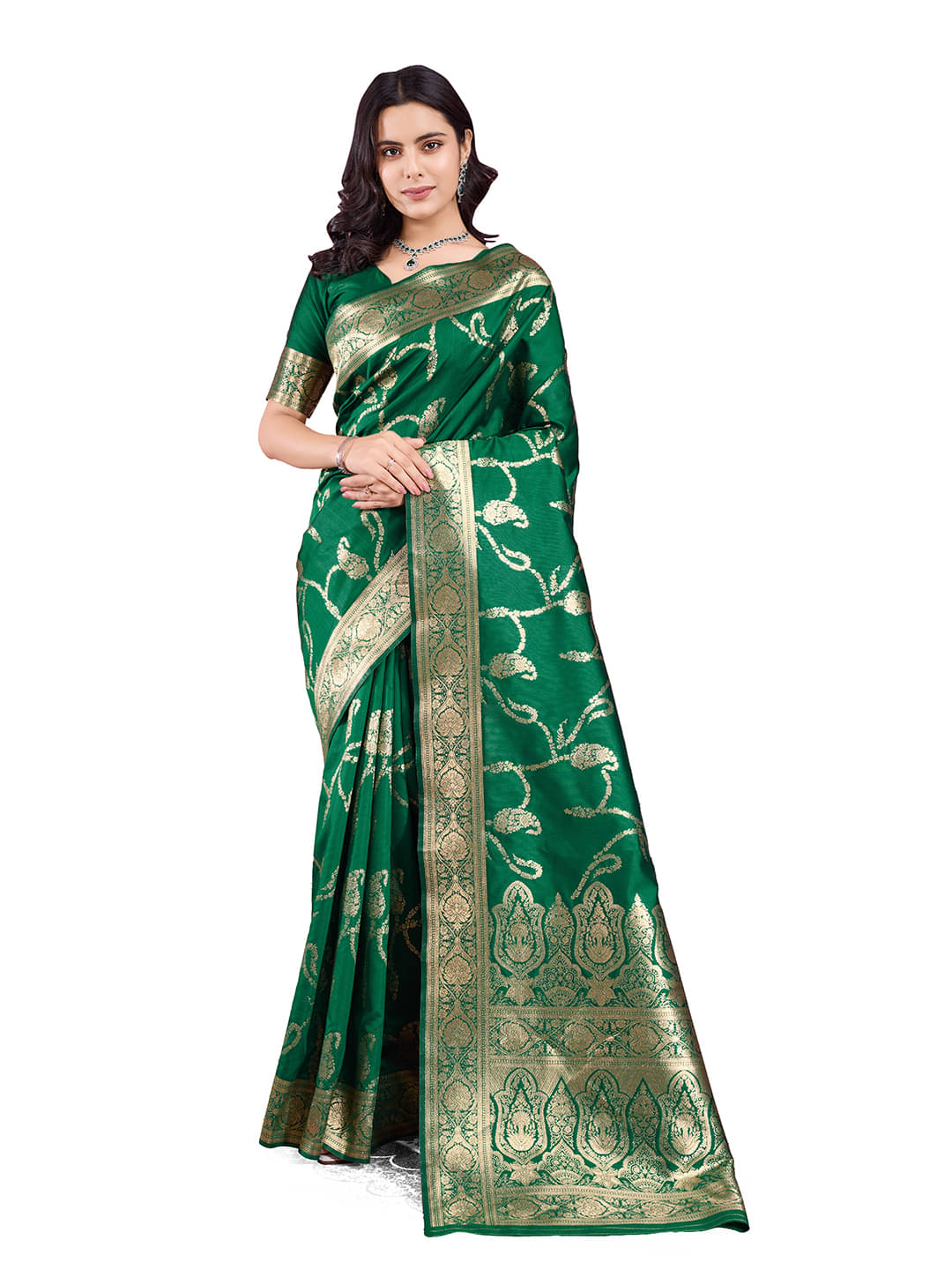     			Nil Madhav Art Art Silk Embellished Kanjeevaram Sarees With Unstitched Blouse Piece ( Green )