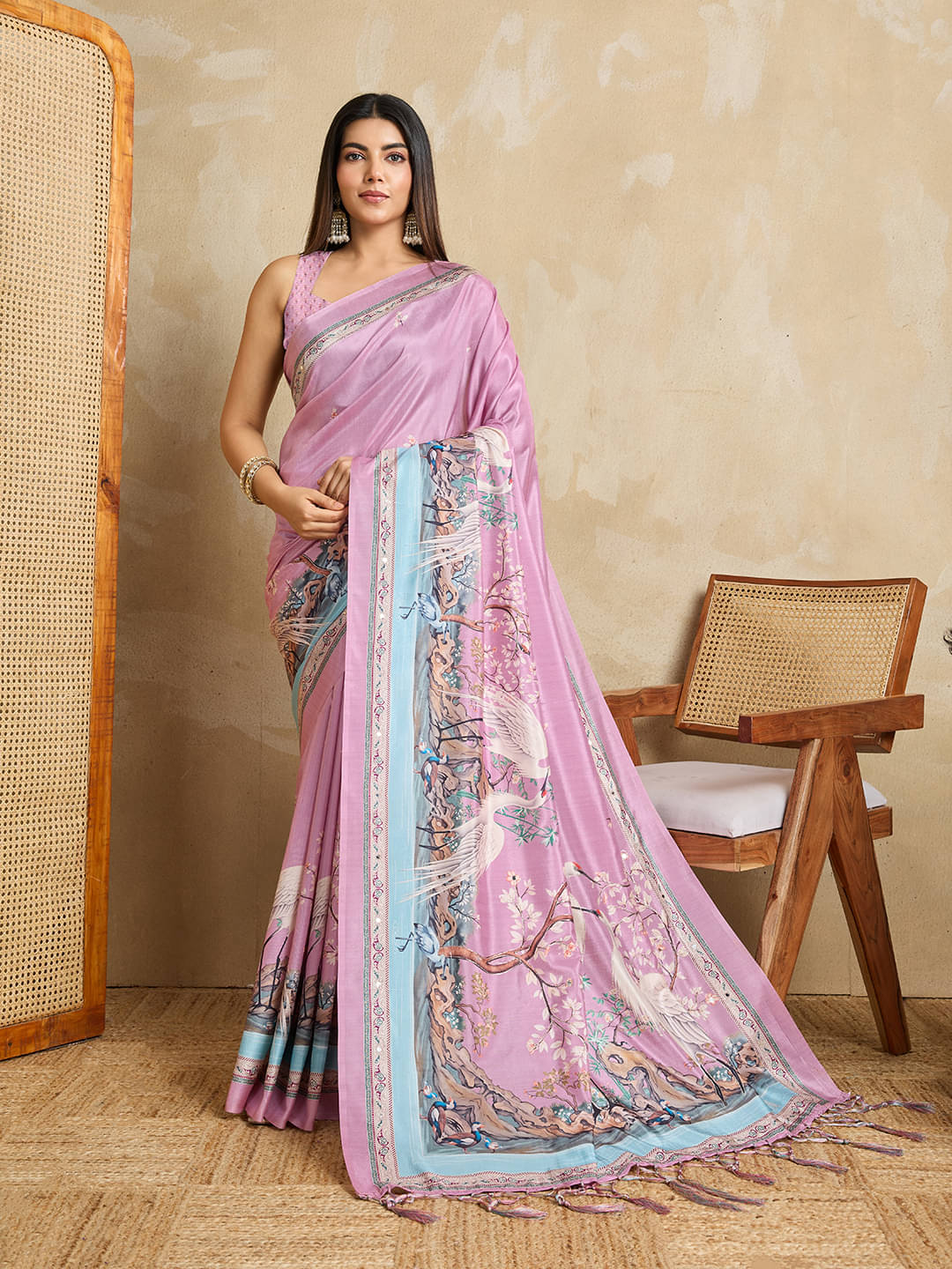     			Nil Madhav Art Cotton Silk Printed Banarasi saree With Unstitched Blouse Piece ( Pink )