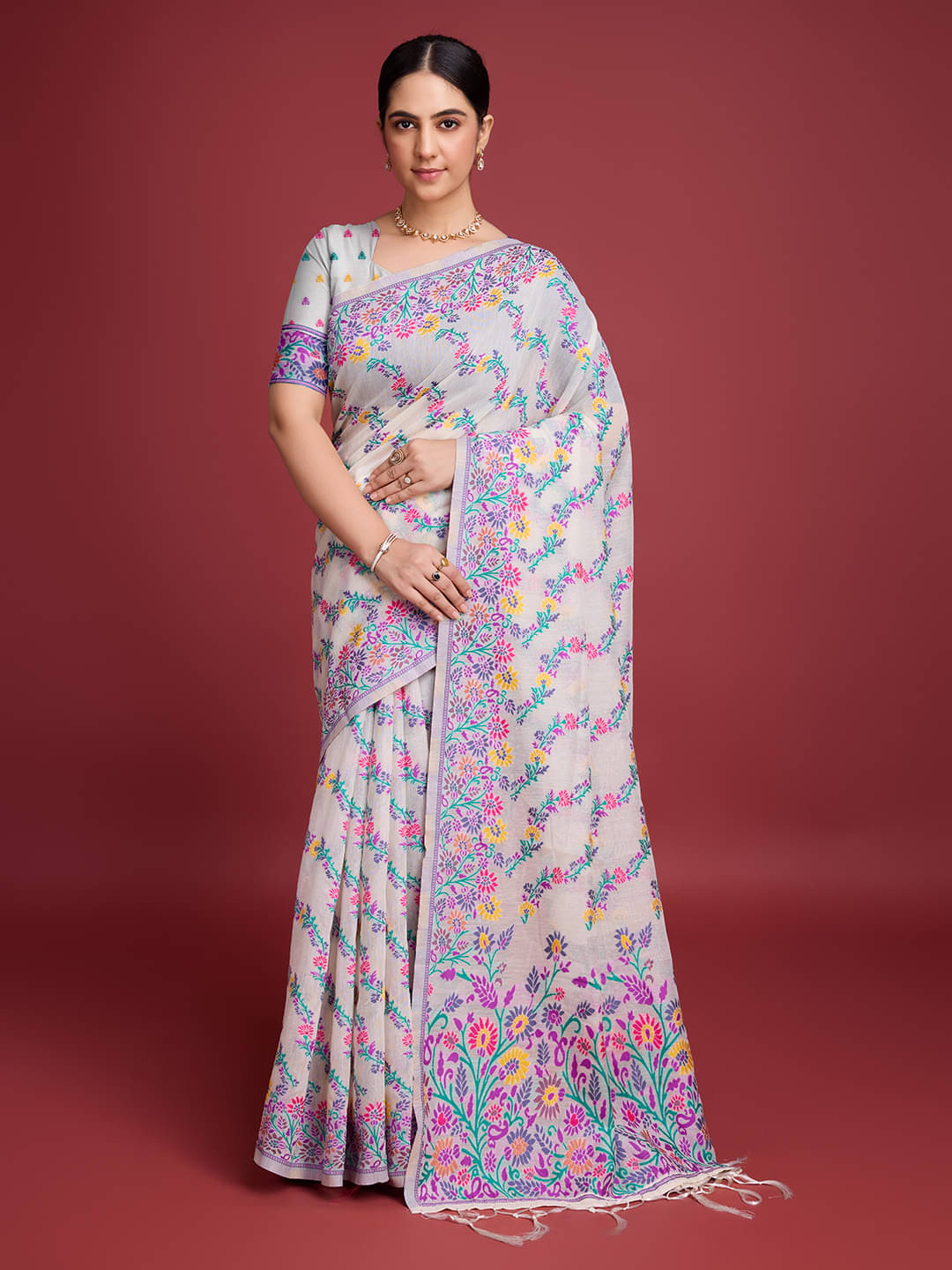 Nil Madhav Art Cotton Woven Design Pashmina Saree With Unstitched Blouse Piece ( Purple ) Nil Madhav Art Cotton Woven Design Pashmina Saree With Unstitched Blouse Piece ( Purple )