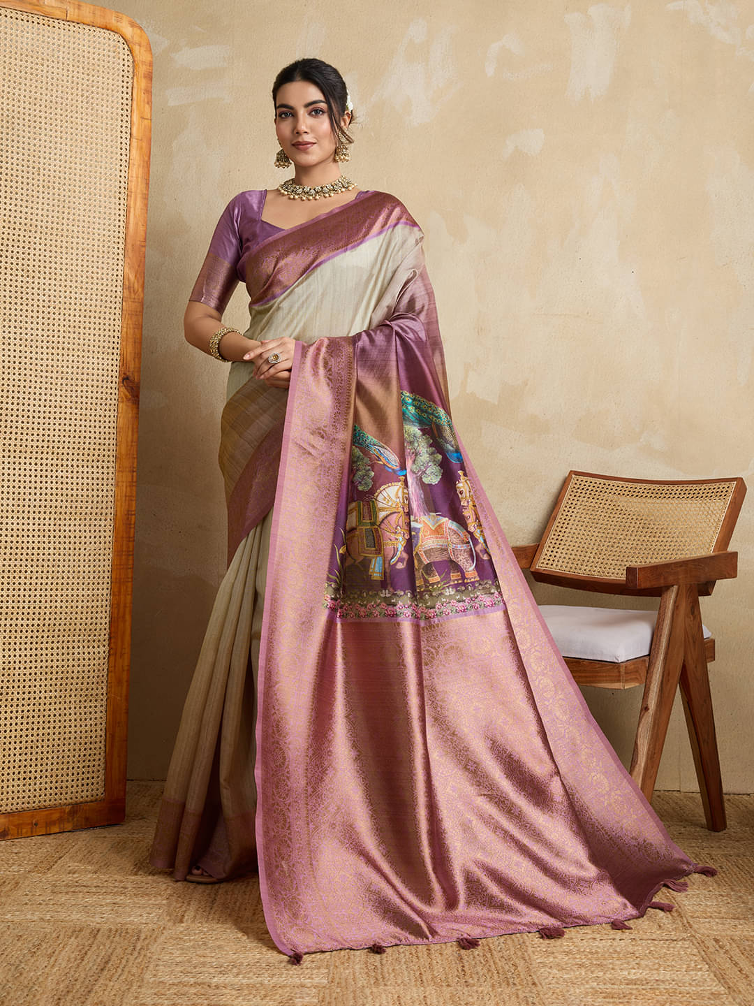 Nil Madhav Art Silk Blend Embellished Baluchari Saree With Unstitched Blouse Piece ( Wine ) Nil Madhav Art Silk Blend Embellished Baluchari Saree With Unstitched Blouse Piece ( Wine )